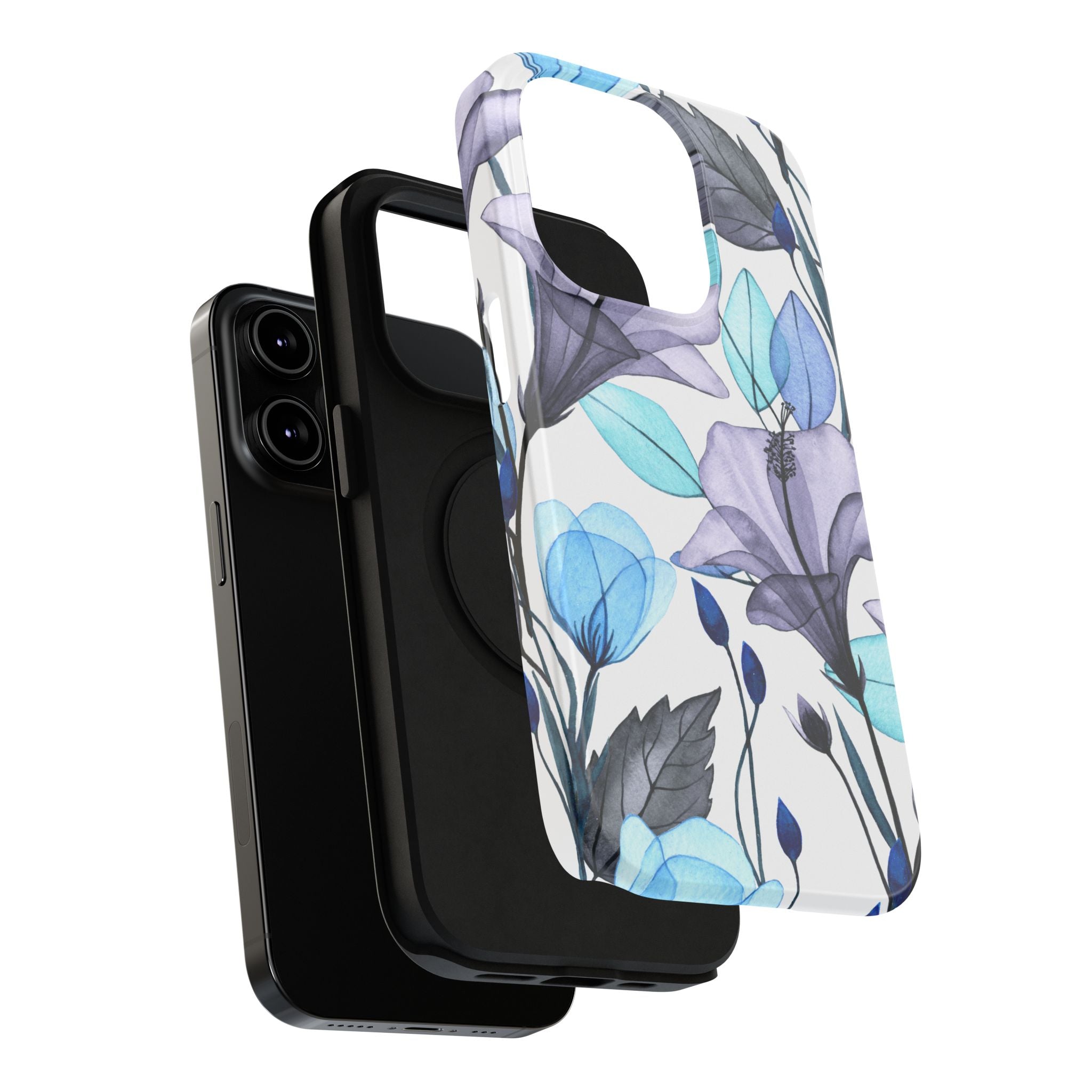 Customizable: Blue and Purple Floral Impact-Resistant Phone Case