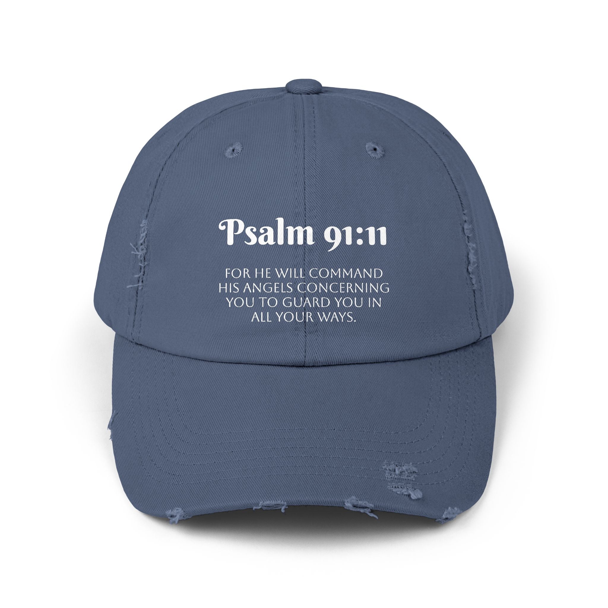 Faith-Inspired Unisex Distressed Cap, Psalm 91:11 Scripture Hat for Daily Wear, Inspirational Gift, Casual Style, Christian Faith