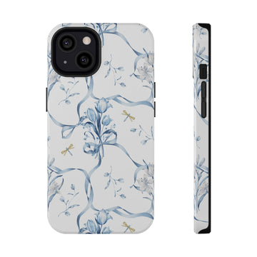 Phone case with blue floral pattern on a white background