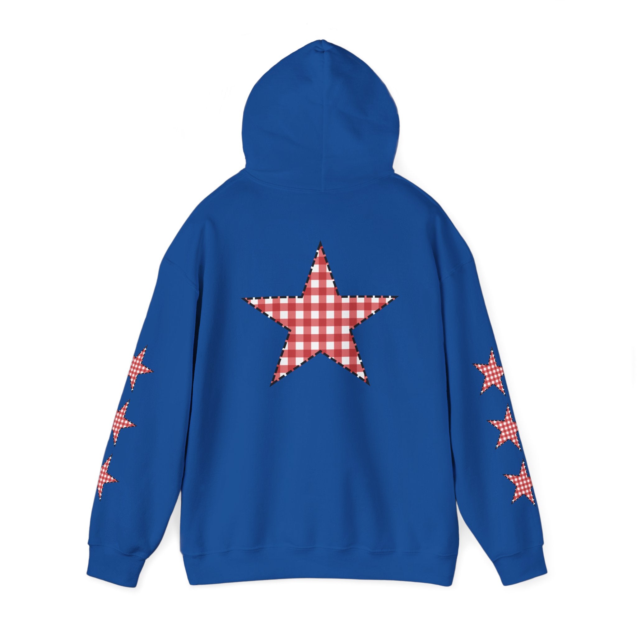 Red Gingham Star Hoodie, Cozy Winter Sweatshirt, Casual Unisex Outerwear, Perfect Gift for Birthdays, Holidays, and Trendy Outfits