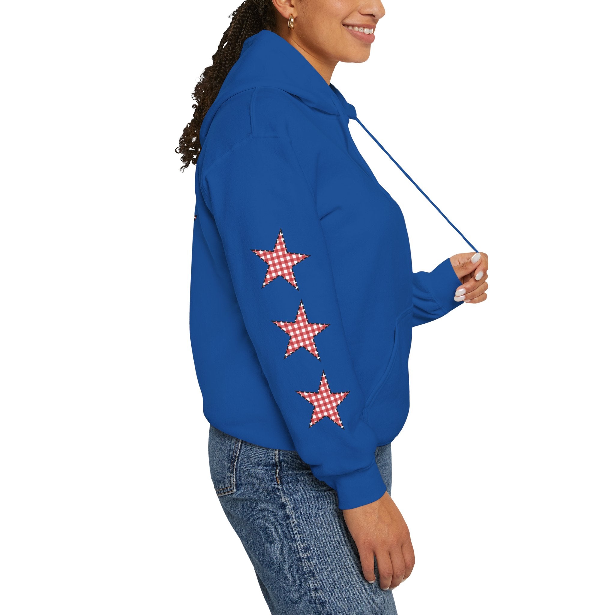 Red Gingham Star Hoodie, Cozy Winter Sweatshirt, Casual Unisex Outerwear, Perfect Gift for Birthdays, Holidays, and Trendy Outfits