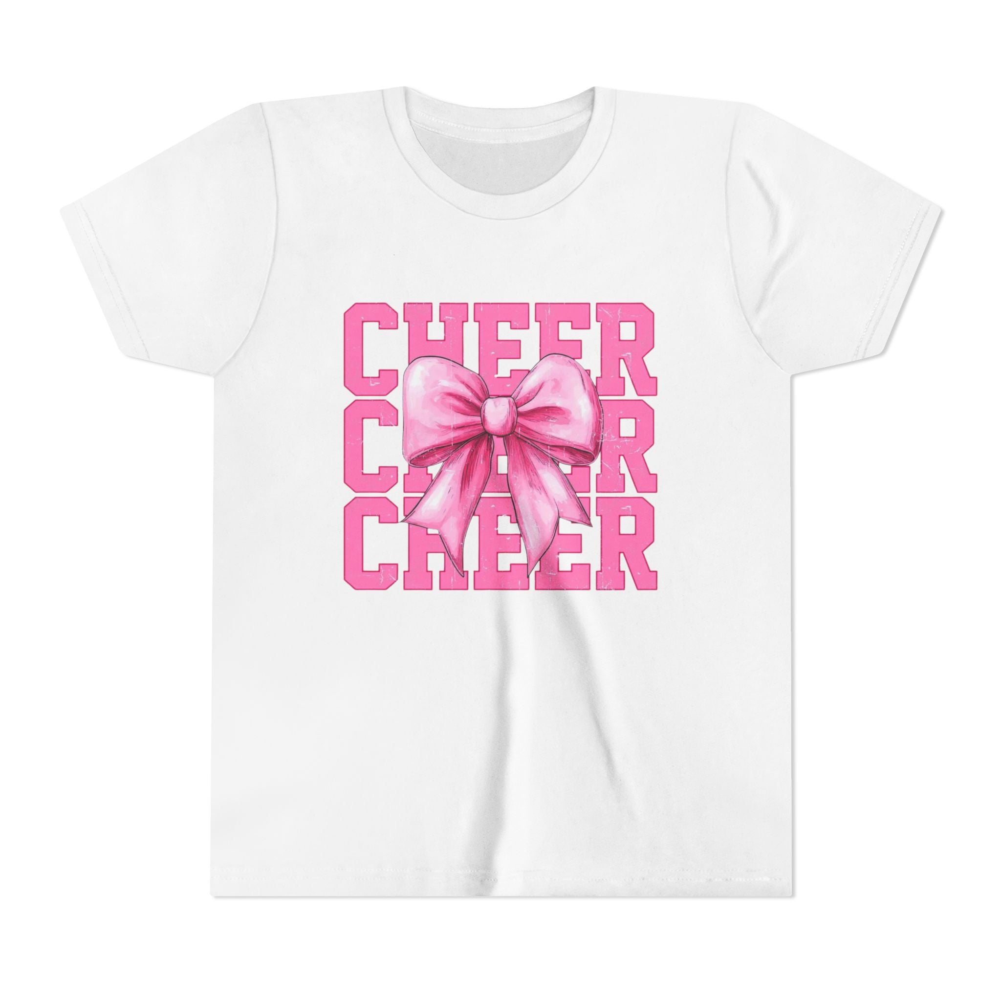 Cheerful Youth Tee with Pink Bow, Perfect for Cheerleading, Birthdays, Parties, Sports Events, and Everyday Wear
