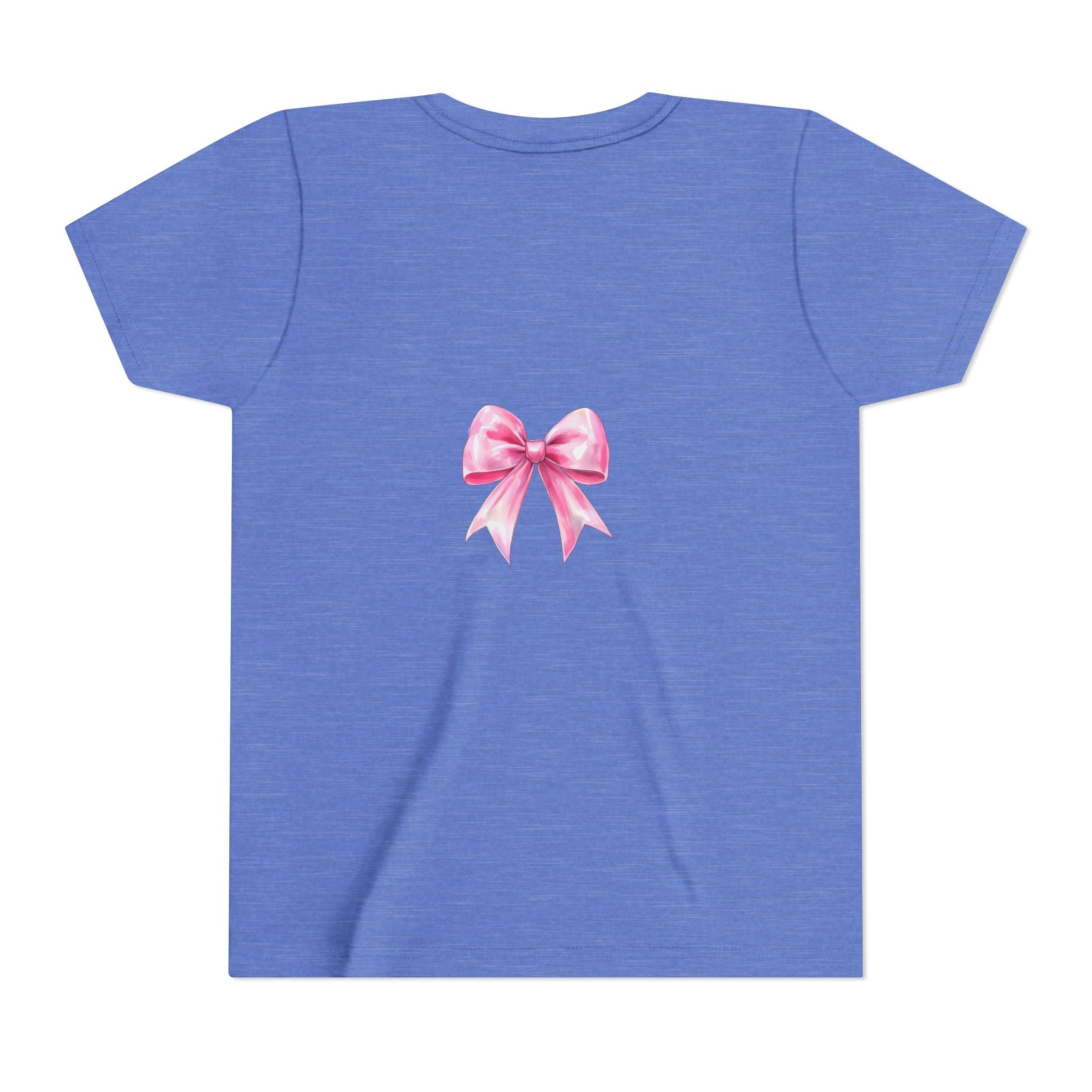 Cheerful Youth Tee with Pink Bow, Perfect for Cheerleading, Birthdays, Parties, Sports Events, and Everyday Wear