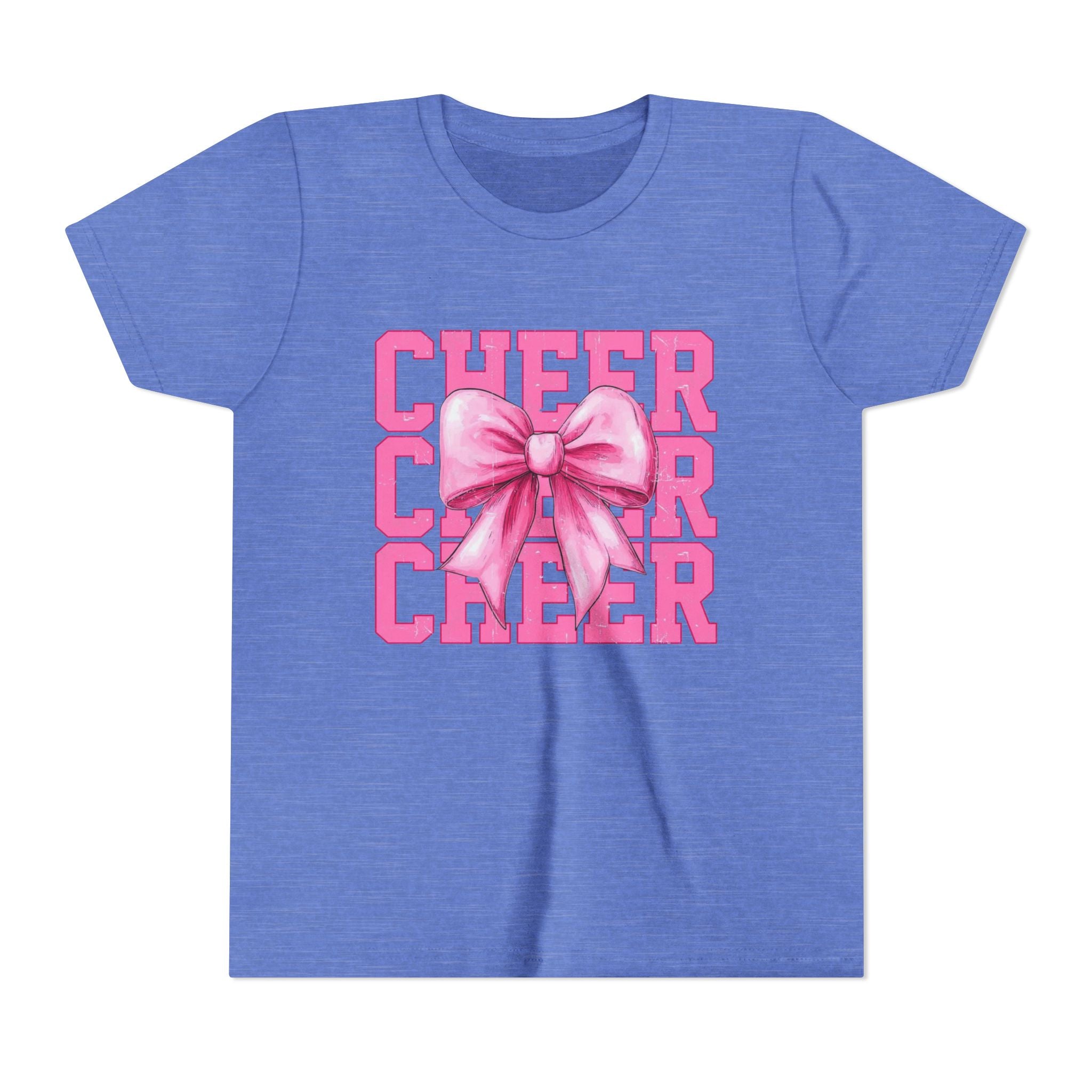 Cheerful Youth Tee with Pink Bow, Perfect for Cheerleading, Birthdays, Parties, Sports Events, and Everyday Wear