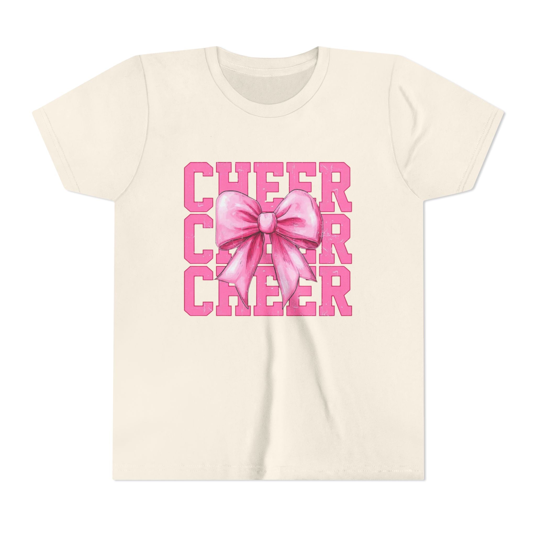 Cheerful Youth Tee with Pink Bow, Perfect for Cheerleading, Birthdays, Parties, Sports Events, and Everyday Wear
