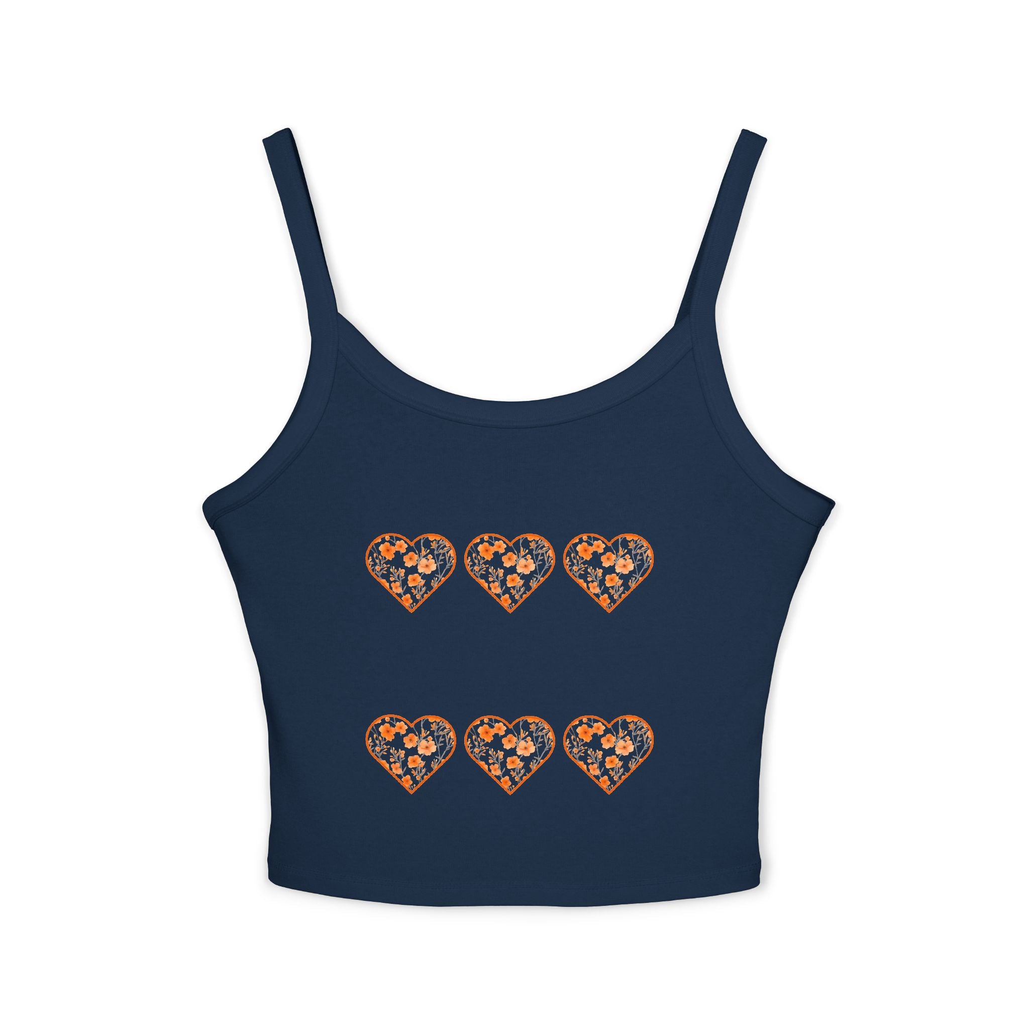 CUSTOMIZABLE: Orange Floral Heart Spaghetti Strap Tank Top