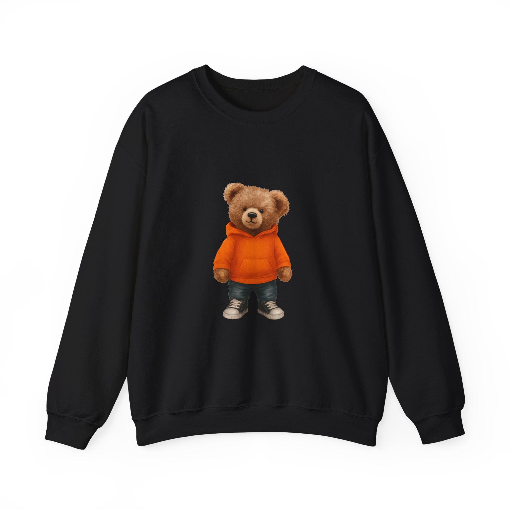 CUSTOMIZABLE Trendy Bear with Orange Hoodie Cozy Bear Crewneck Sweatshirt