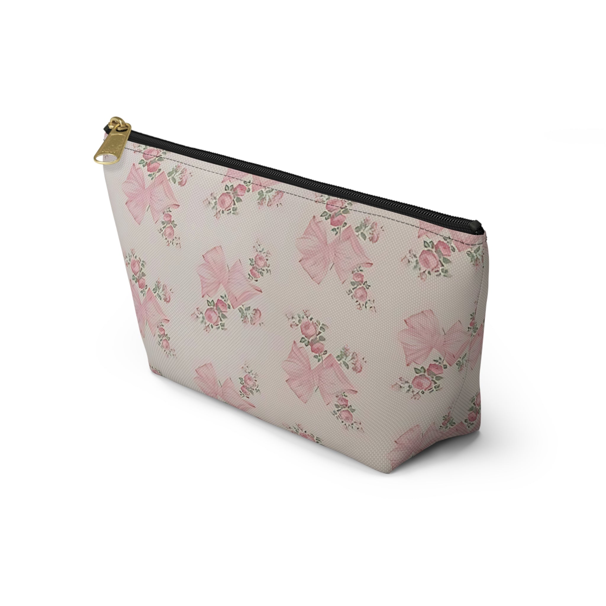 Floral Bow Accessory Pouch - Cute Makeup Bag, Gift Idea for Her, Wedding Favors, Travel Organizer, Floral Storage