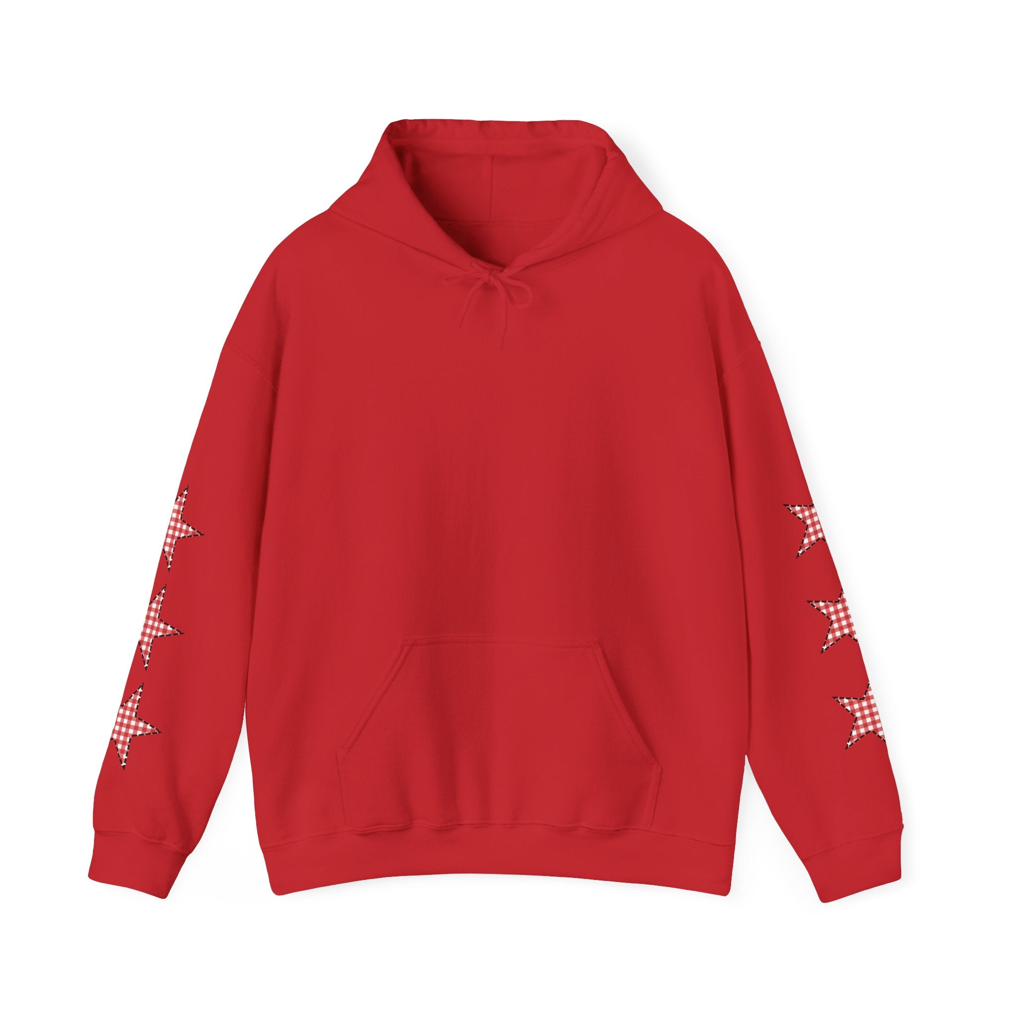Red Gingham Star Hoodie, Cozy Winter Sweatshirt, Casual Unisex Outerwear, Perfect Gift for Birthdays, Holidays, and Trendy Outfits