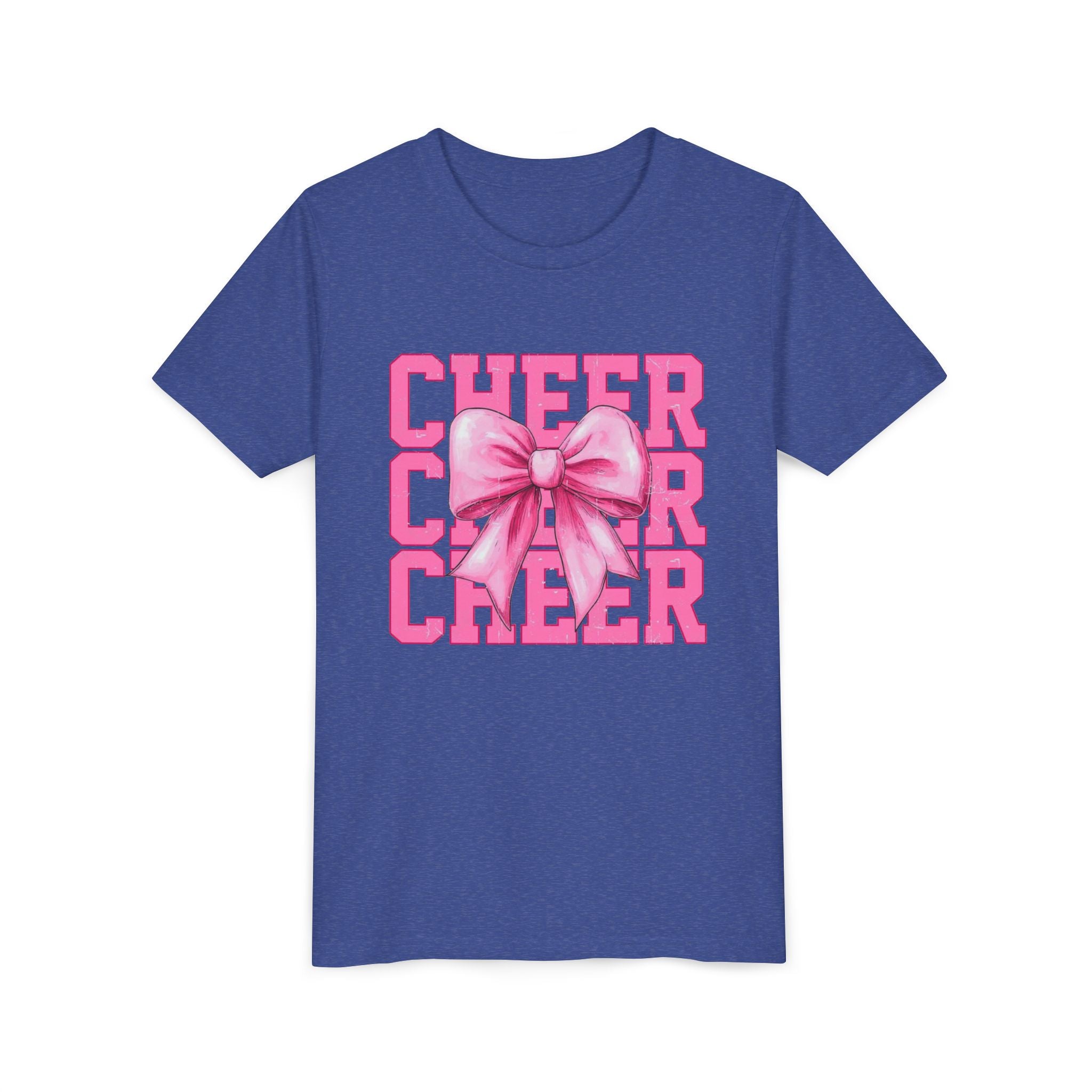Cheerful Youth Tee with Pink Bow, Perfect for Cheerleading, Birthdays, Parties, Sports Events, and Everyday Wear