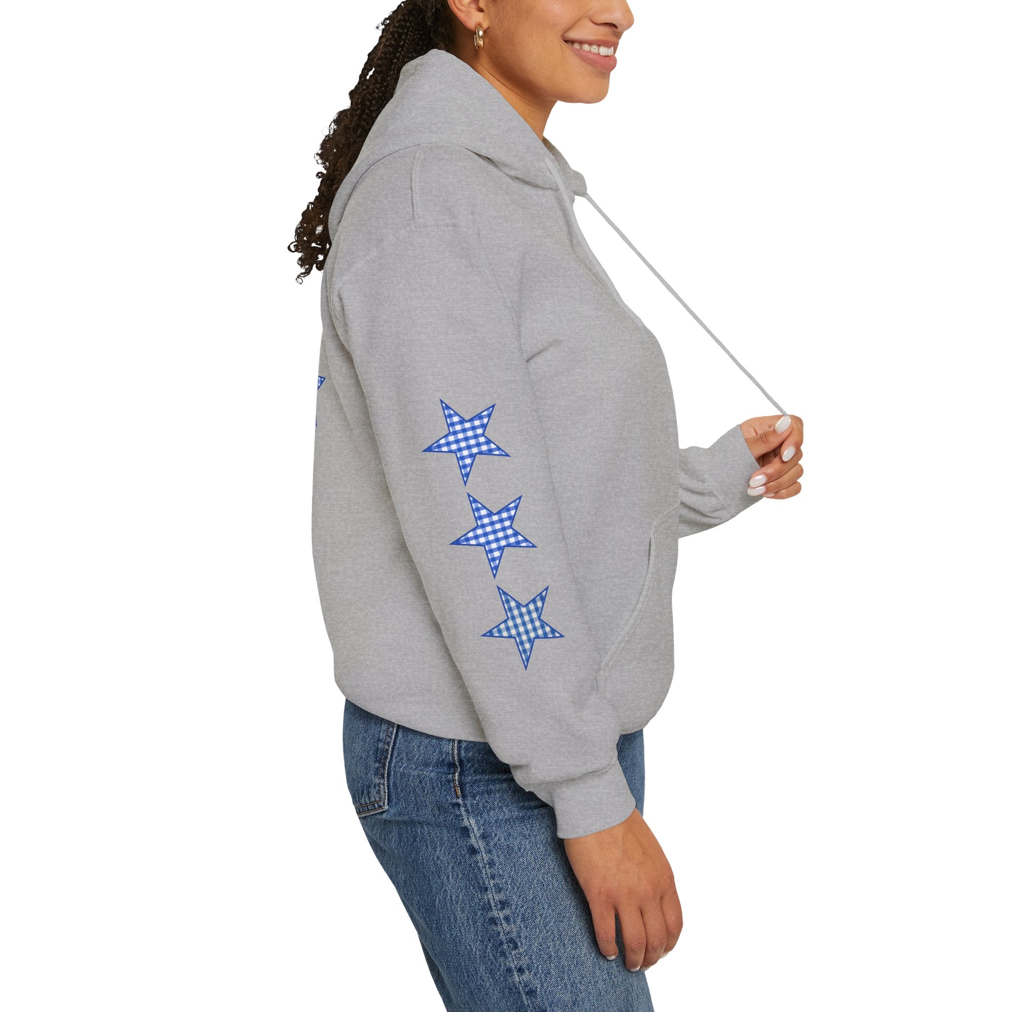 Customizable Tri-Star Blue Gingham Hoodie