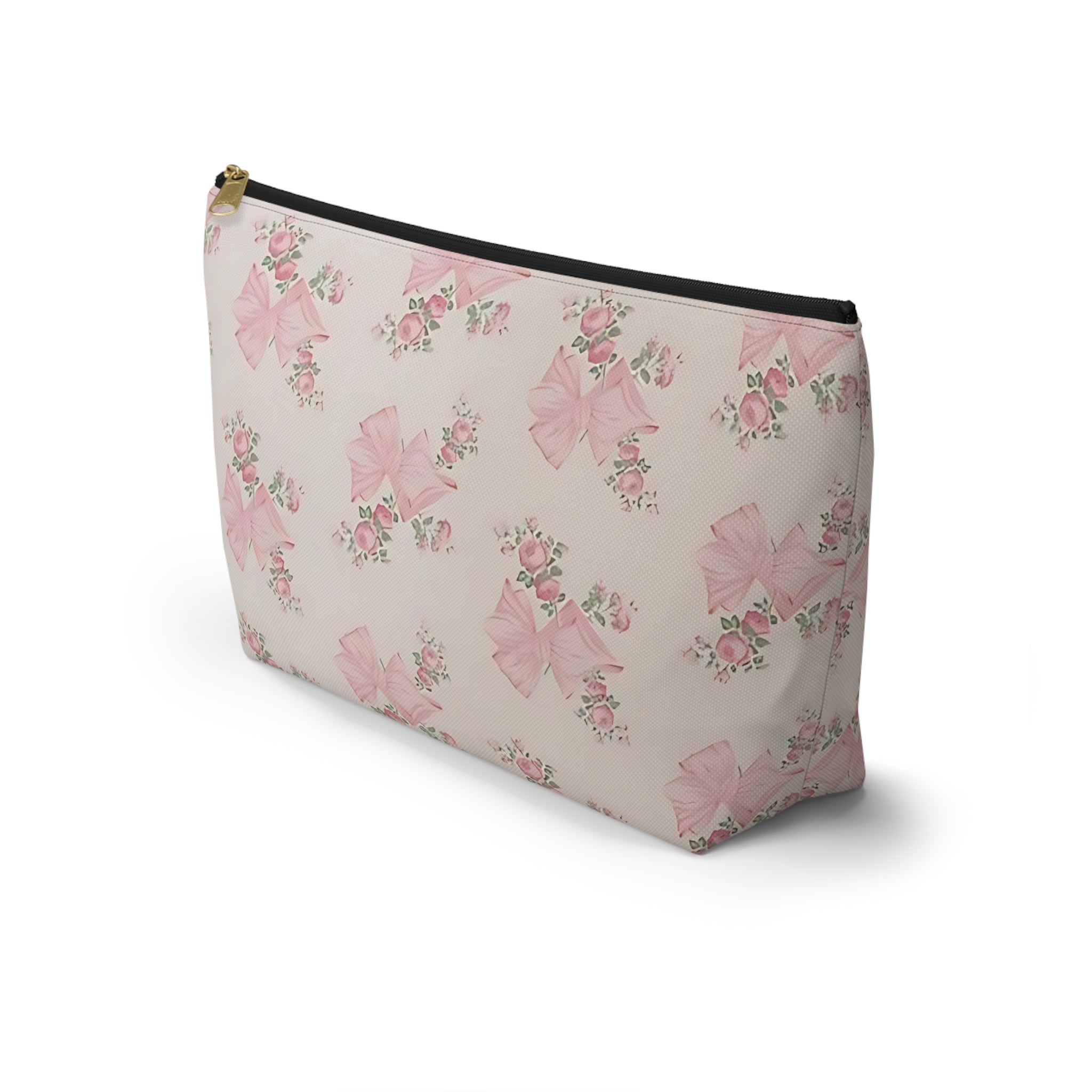 Floral Bow Accessory Pouch - Cute Makeup Bag, Gift Idea for Her, Wedding Favors, Travel Organizer, Floral Storage