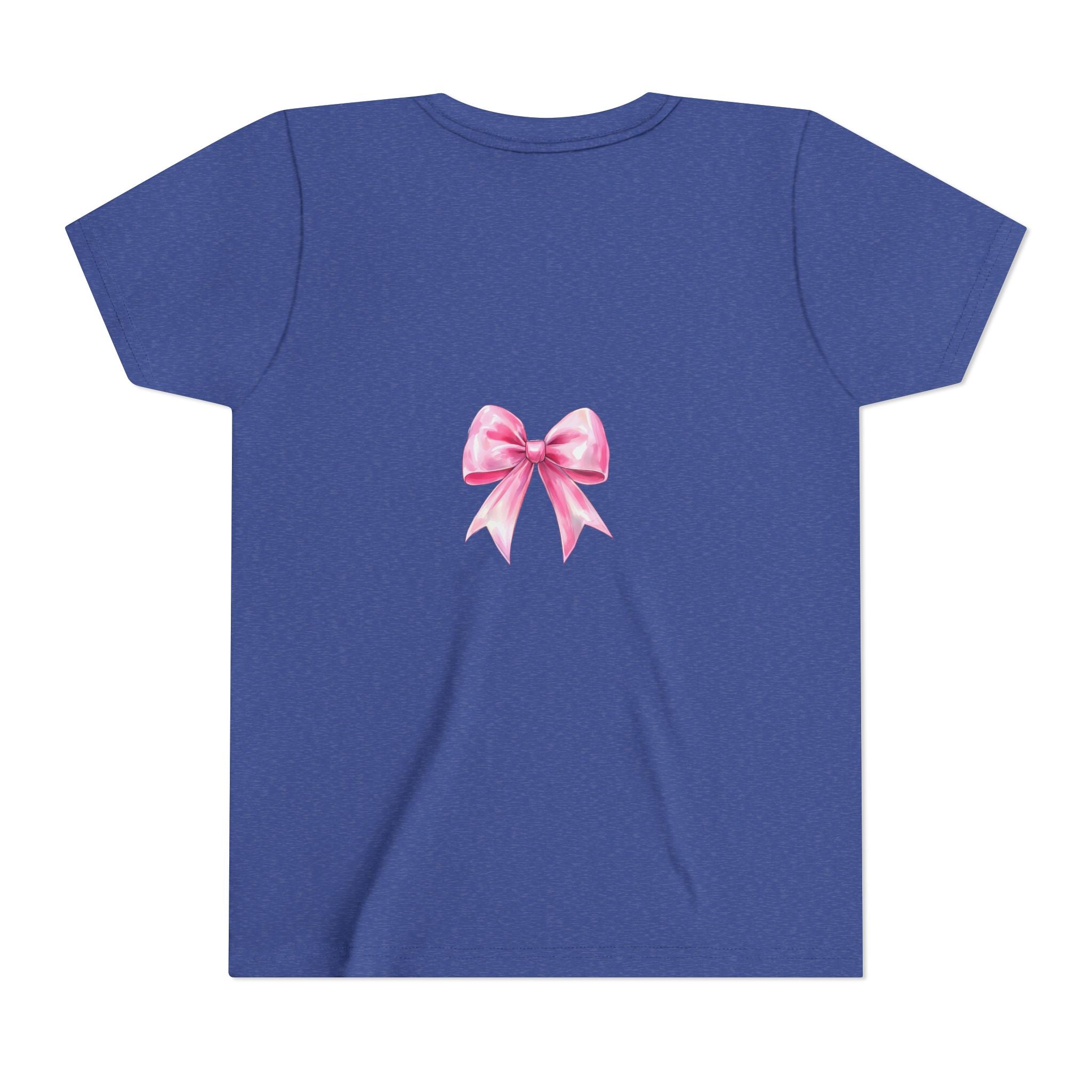 Cheerful Youth Tee with Pink Bow, Perfect for Cheerleading, Birthdays, Parties, Sports Events, and Everyday Wear