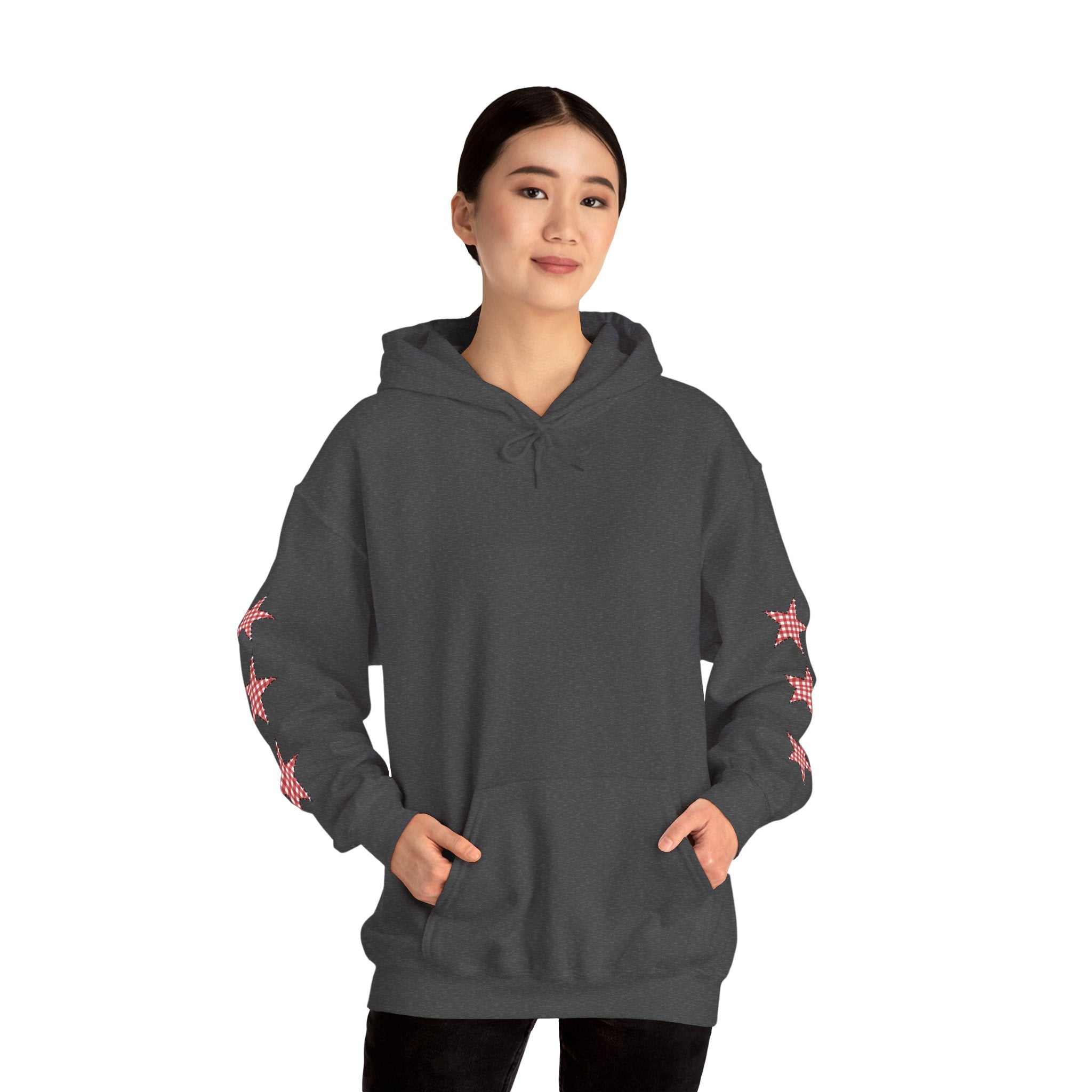 Red Gingham Star Hoodie, Cozy Winter Sweatshirt, Casual Unisex Outerwear, Perfect Gift for Birthdays, Holidays, and Trendy Outfits