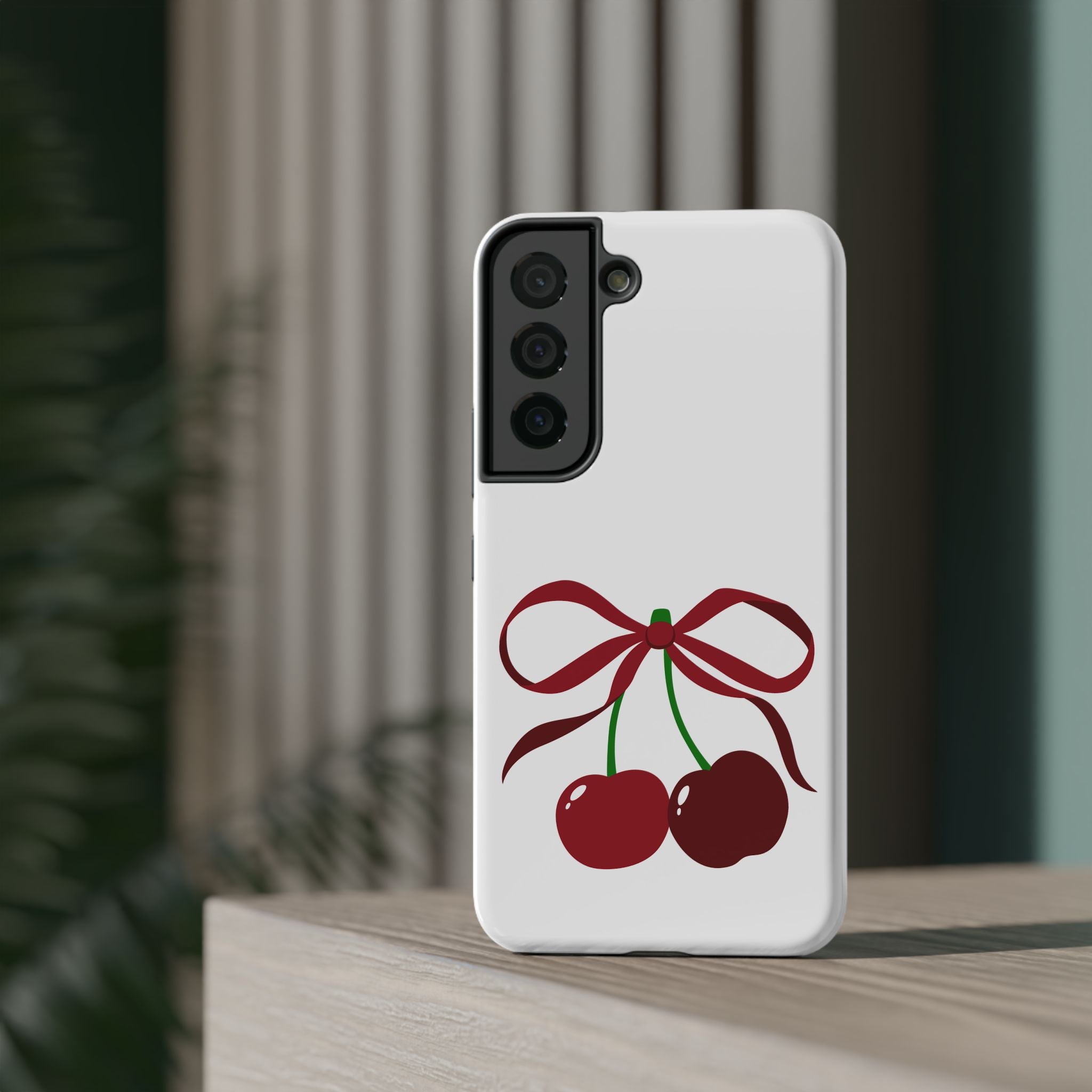 Customizable: Cherry Bow Impact-Resistant Case for Smartphones | Cute Phone Cover | Gift for Her | Cherry Lover's Accessory | Durable Phone Case