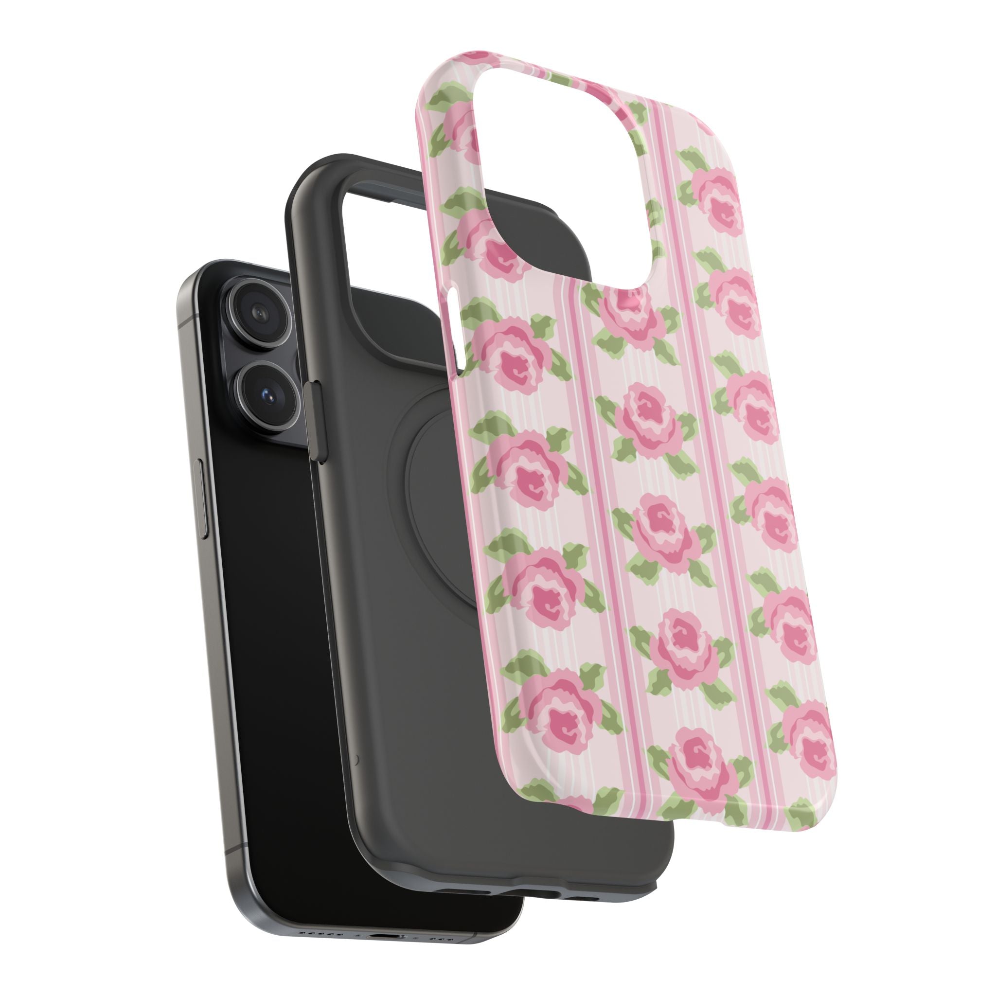 Customizable: Floral Impact-Resistant Phone Case, Pink Rose Pattern