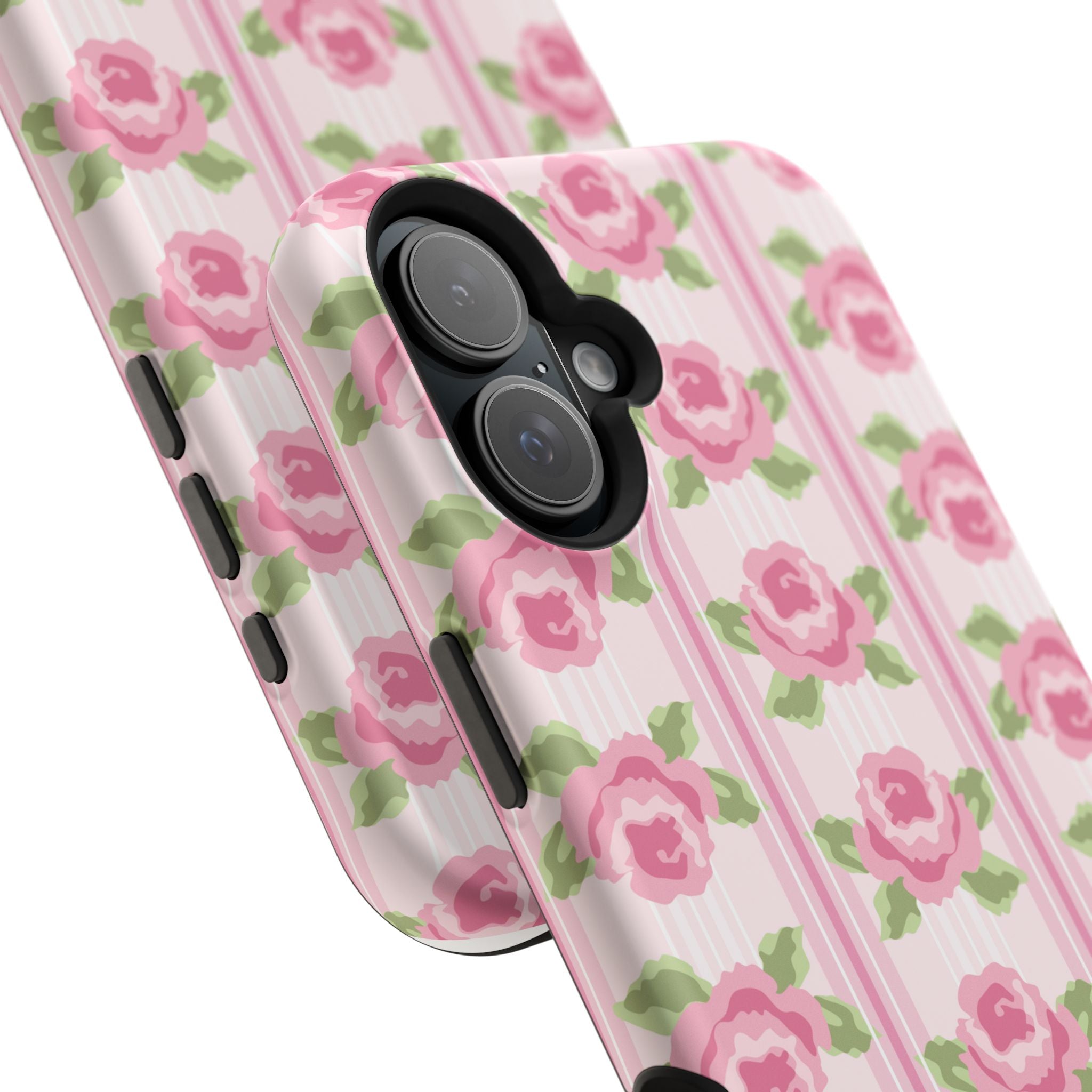 Customizable: Floral Impact-Resistant Phone Case, Pink Rose Pattern