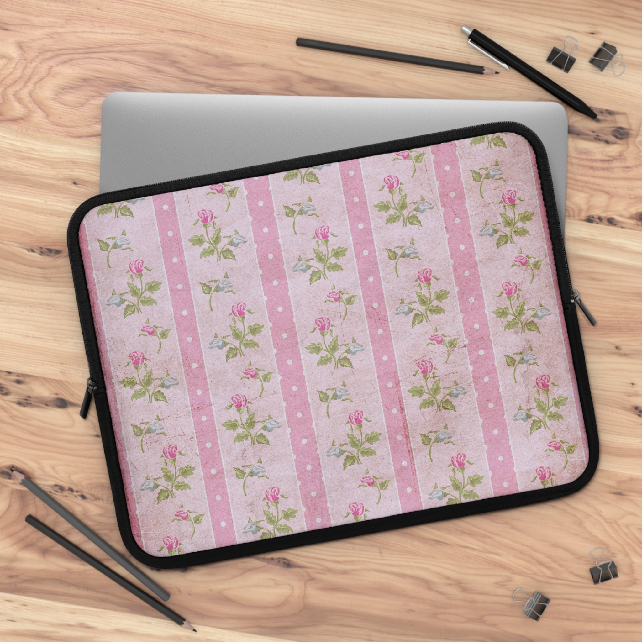 Floral Laptop Sleeve - Vintage Rose Design, Computer Carry Case, Laptop Bag, Floral Tech Accessory, Unique Gift for Her