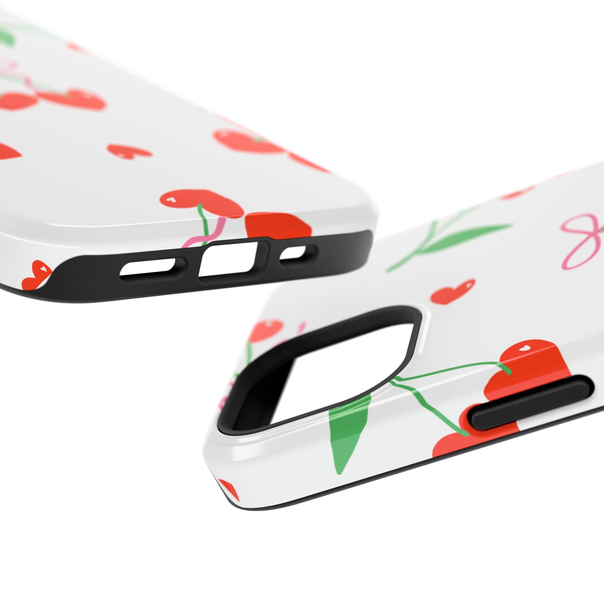 Customizable: Cherry Heart Impact-Resistant Phone Case