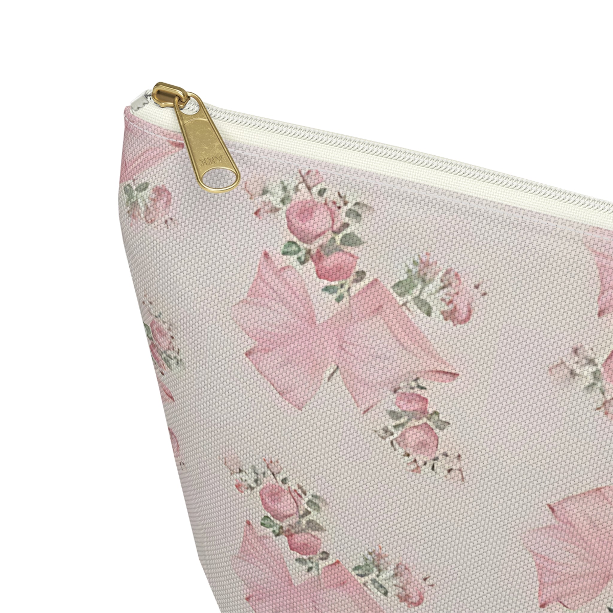 Floral Bow Accessory Pouch - Cute Makeup Bag, Gift Idea for Her, Wedding Favors, Travel Organizer, Floral Storage