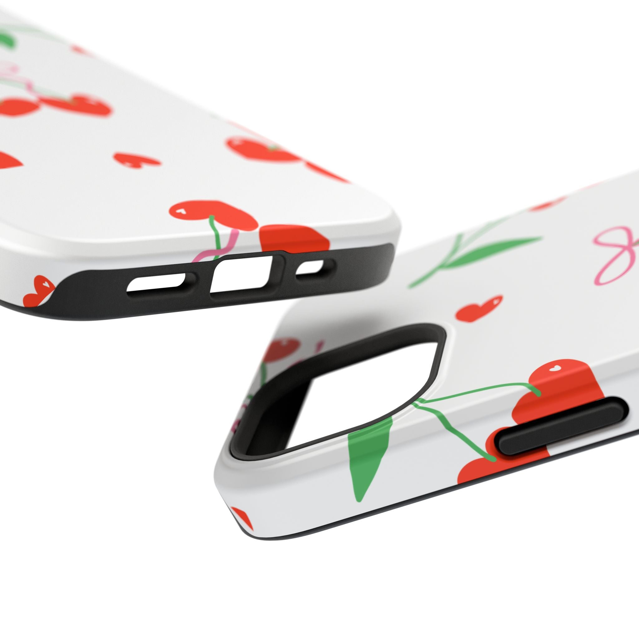 Customizable: Cherry Heart Impact-Resistant Phone Case