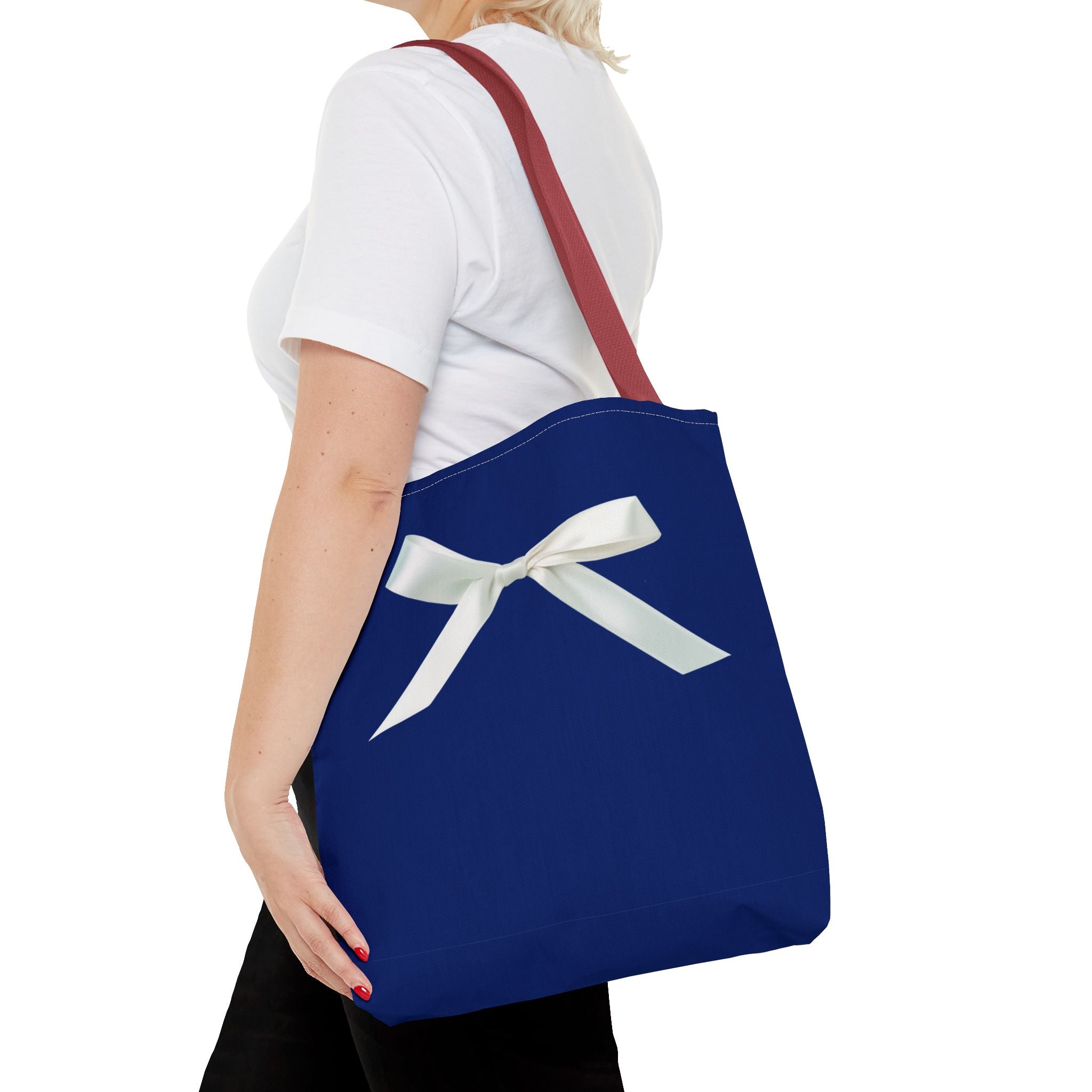 Elegant Blue Tote Bag with White Bow, Stylish Carryall, Perfect Gift for Her, Bridesmaid Tote, Wedding Accessory, Everyday Use