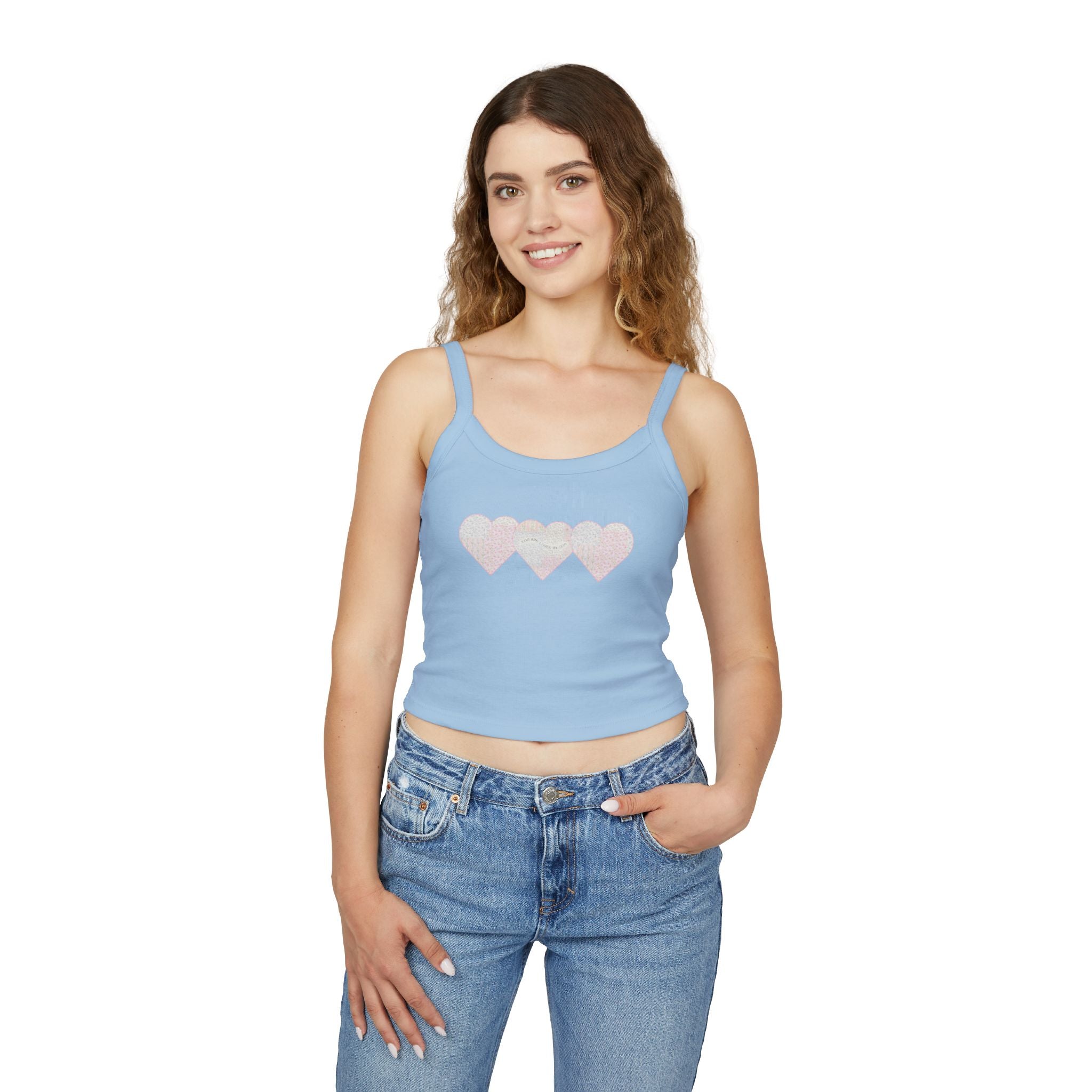 You are Loved by God Patchwork Hearts Spaghetti Strap Tank Top