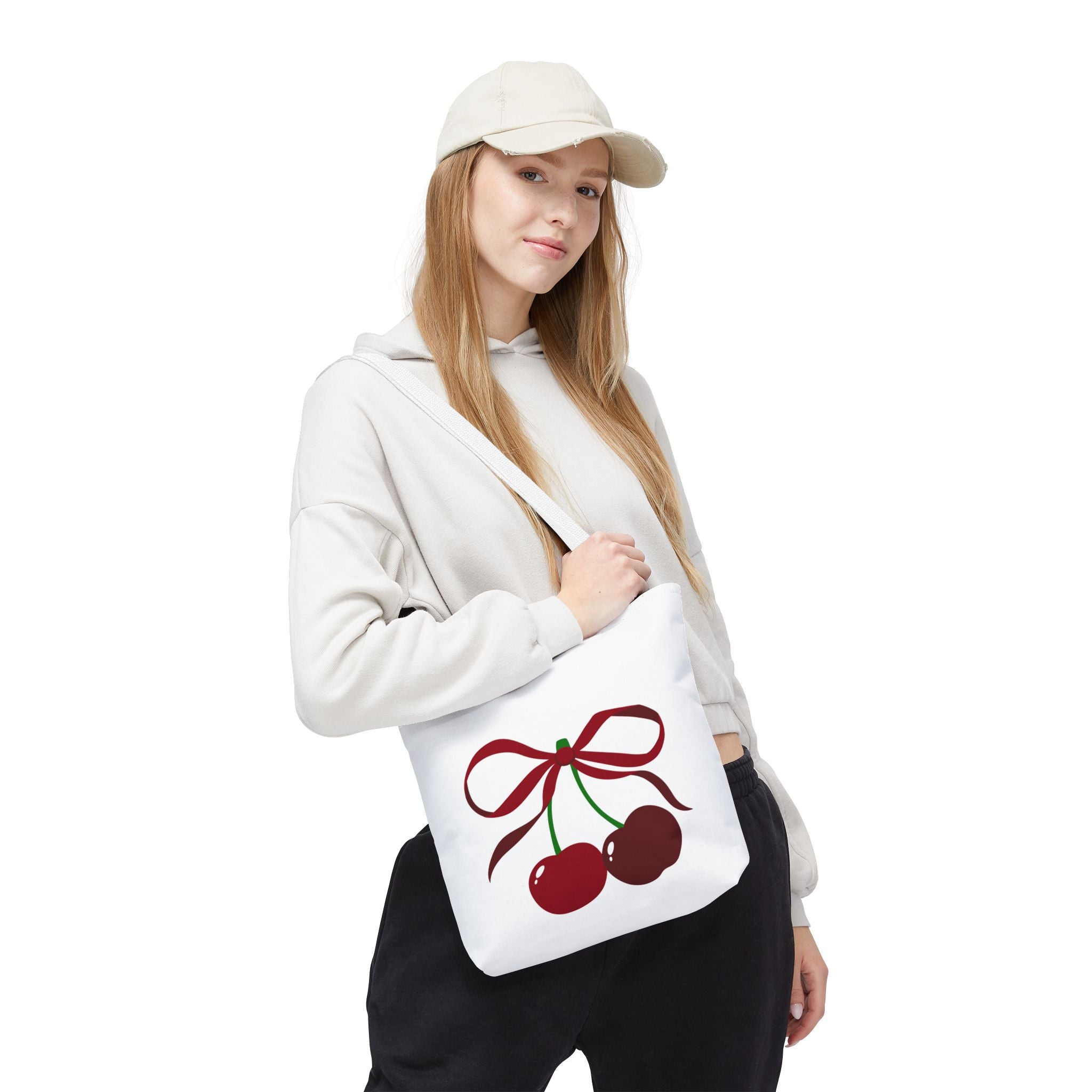 Customizable: Cherry Bow Tote Bag, Cute Carry-All for Everyday, Gift for Her, Eco-Friendly Shopping Bag, Perfect for Summer Outings