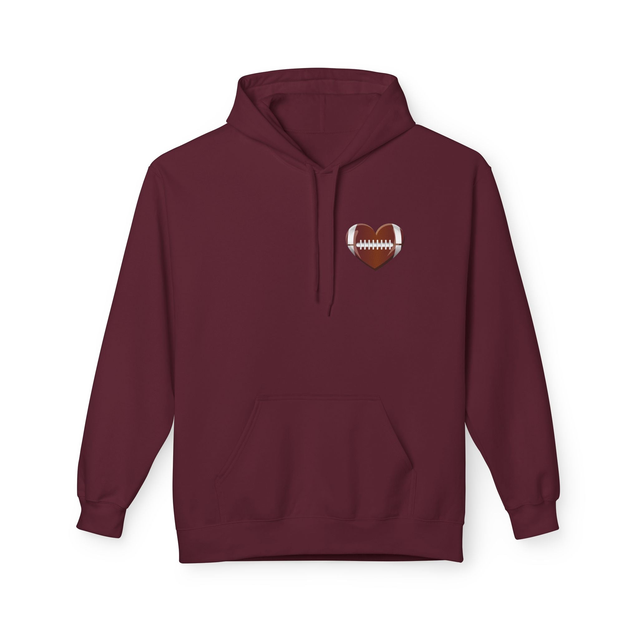 Football Heart Hoodie - Midweight Fleece Sweatshirt for Sports Fans, Gift for Holidays, Game Day Apparel, Cozy and Casual