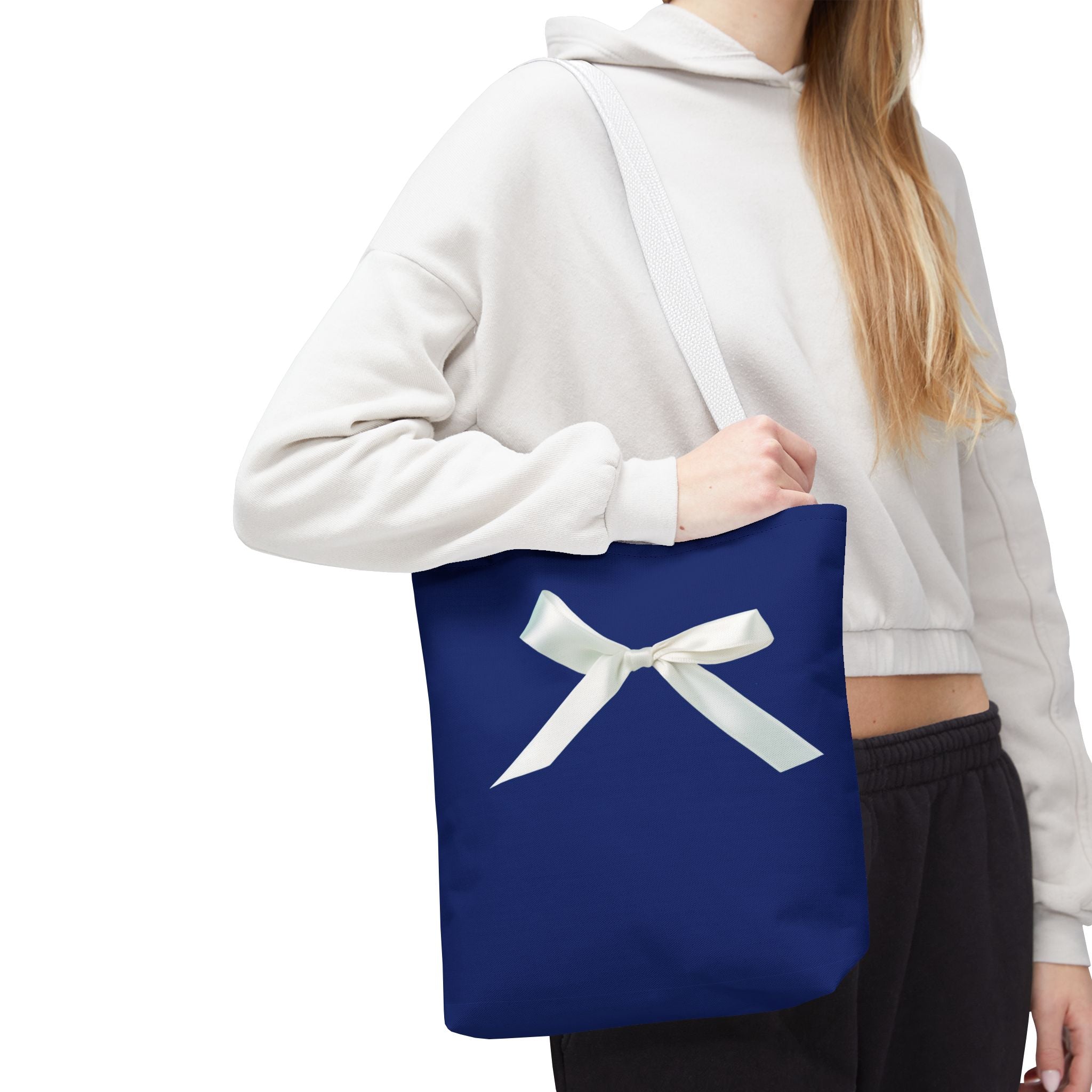Elegant Blue Tote Bag with White Bow, Stylish Carryall, Perfect Gift for Her, Bridesmaid Tote, Wedding Accessory, Everyday Use