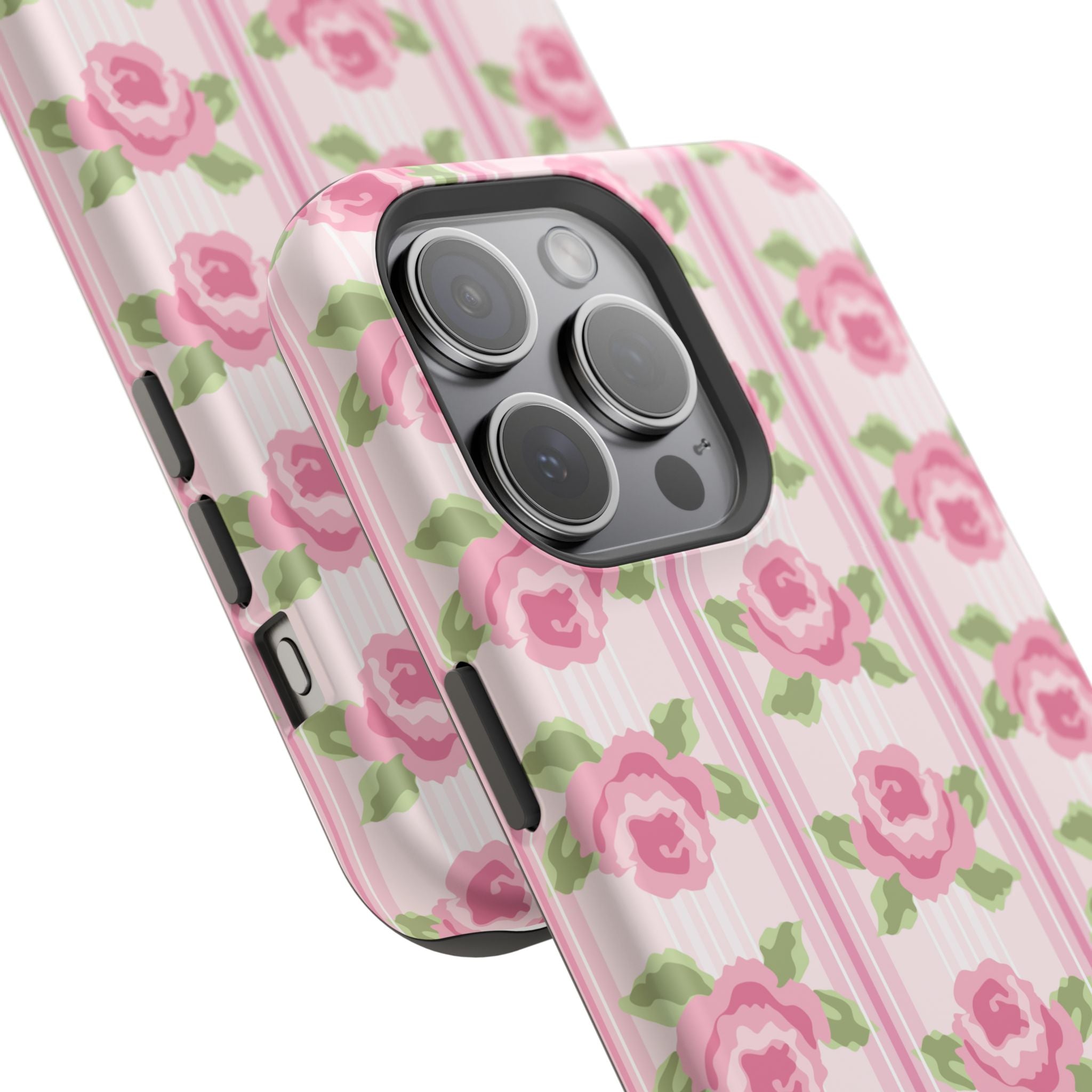 Customizable: Floral Impact-Resistant Phone Case, Pink Rose Pattern