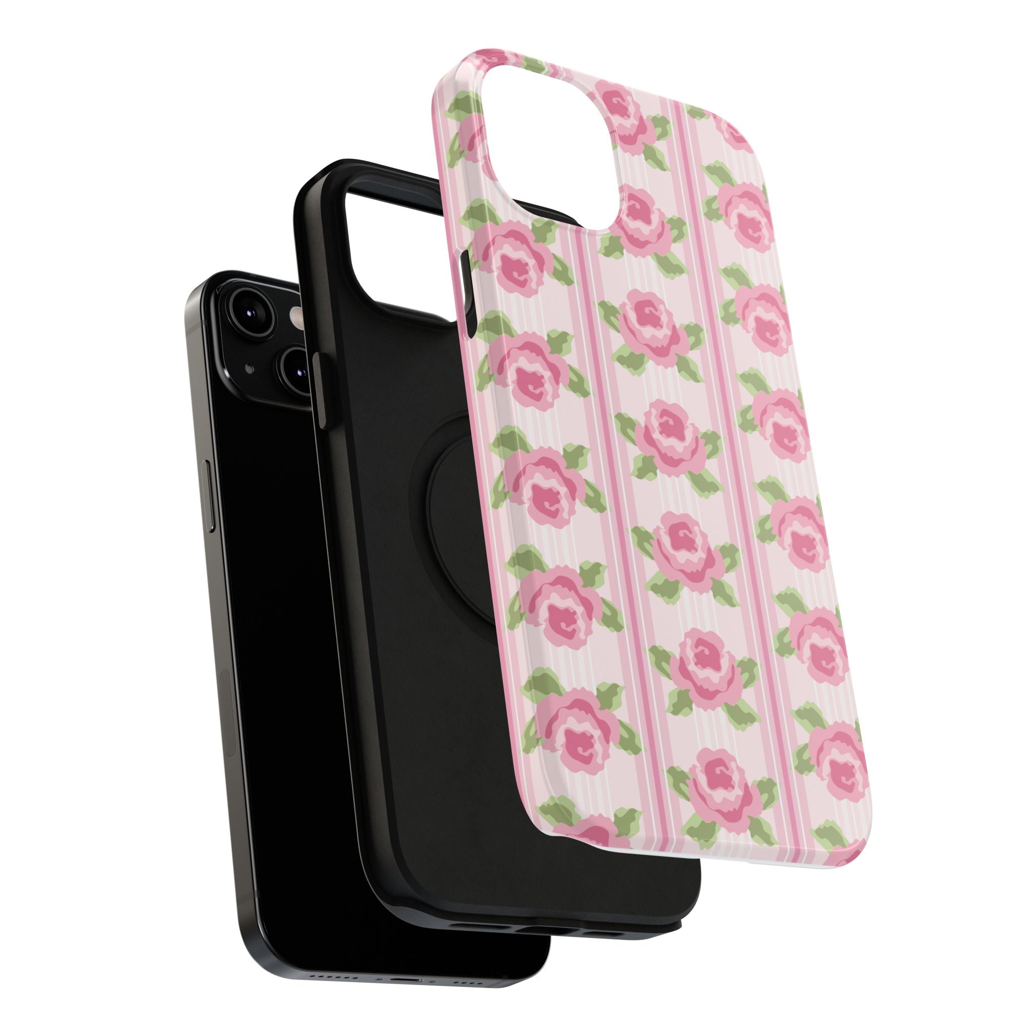 Customizable: Floral Impact-Resistant Phone Case, Pink Rose Pattern