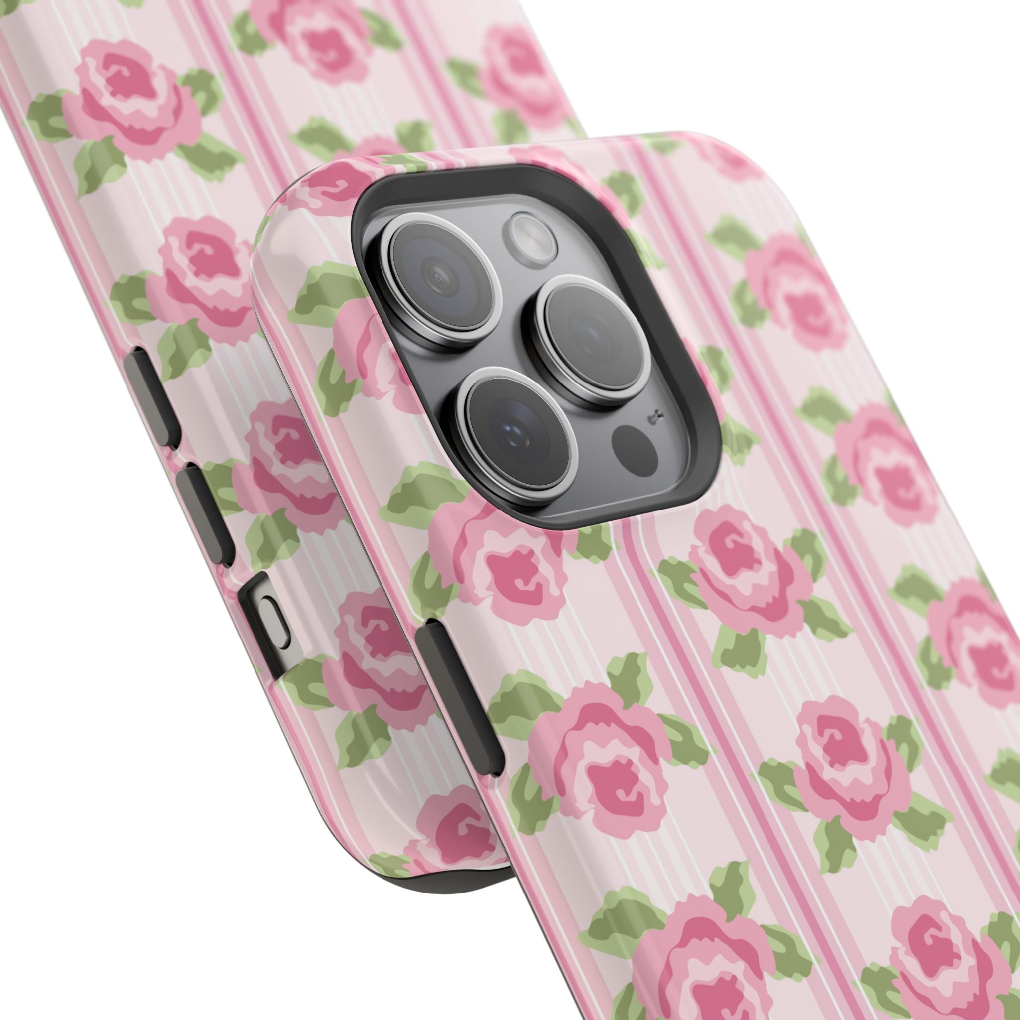 Customizable: Floral Impact-Resistant Phone Case, Pink Rose Pattern