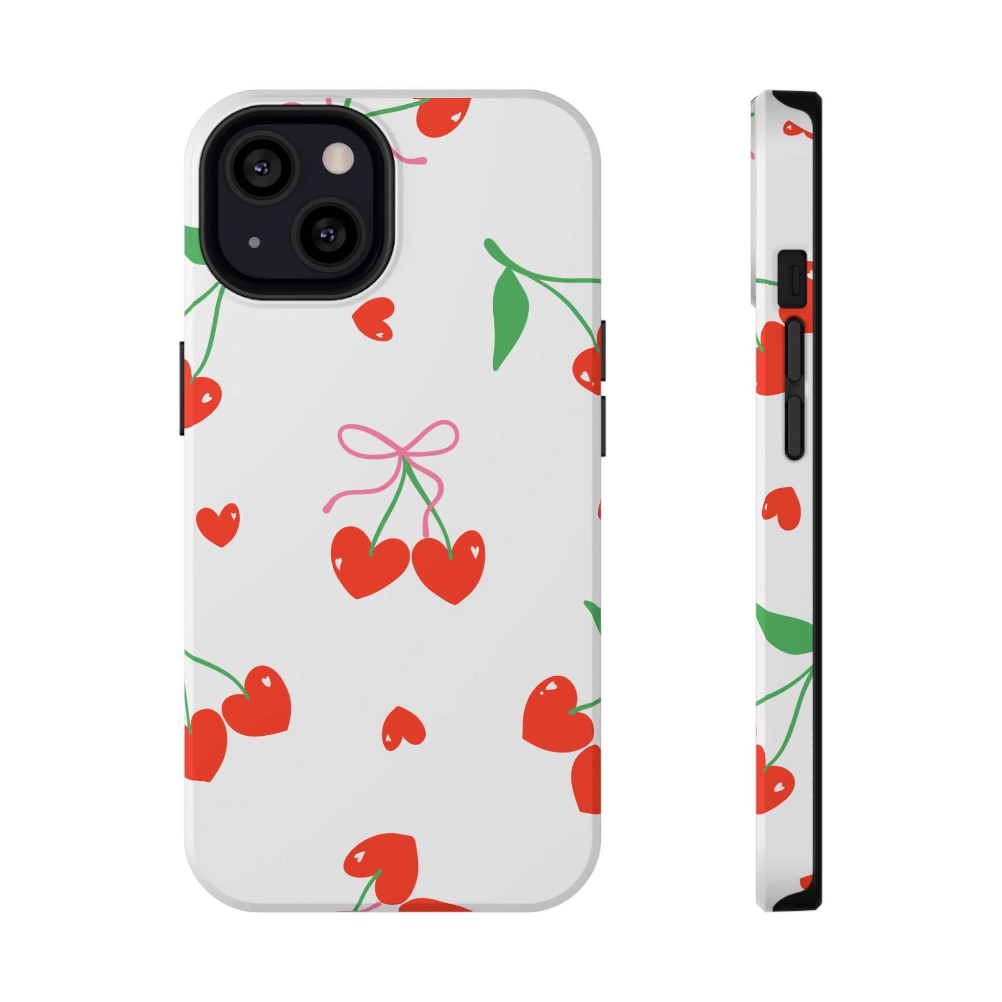 Customizable: Cherry Heart Impact-Resistant Phone Case