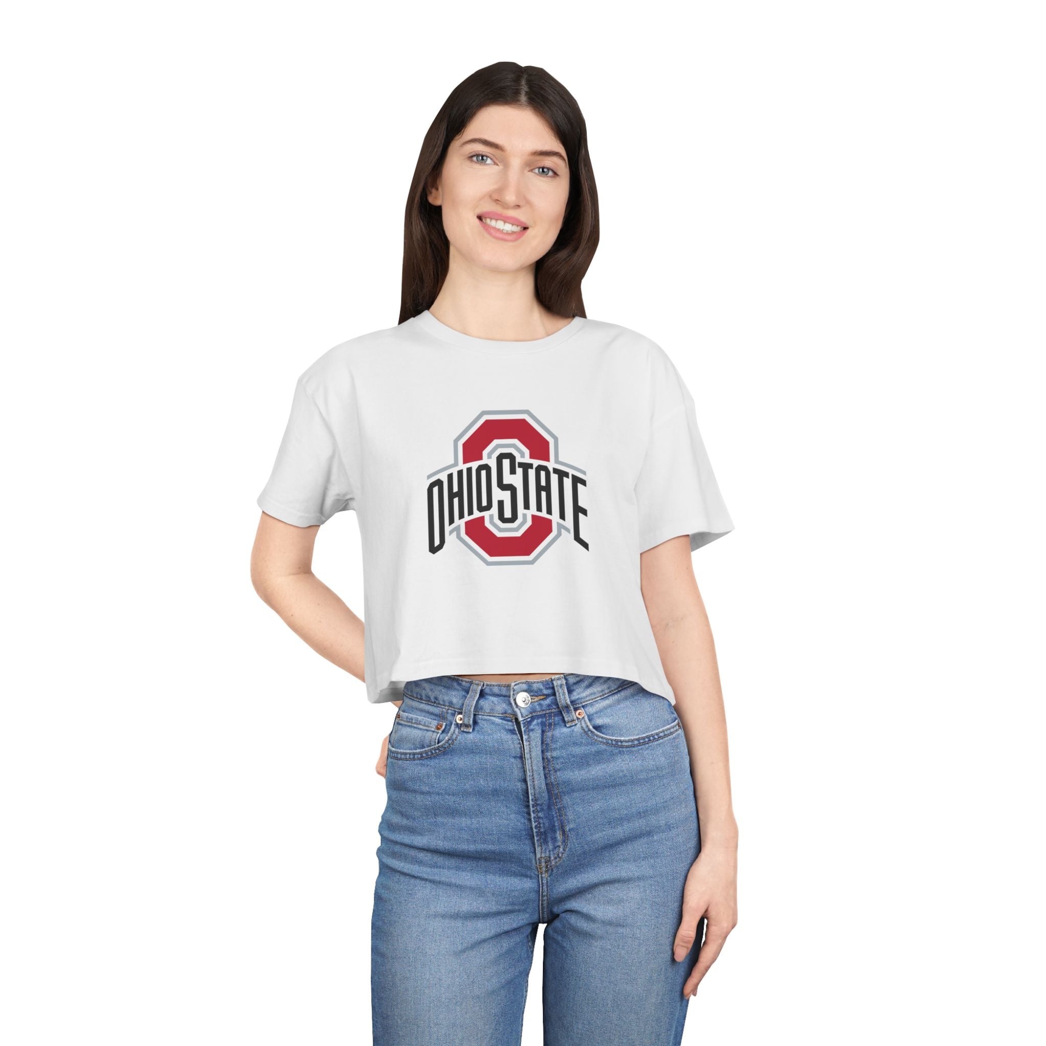 Ohio State Women's Crop Tee, Trendy College Apparel, Casual Wear, Game Day Top