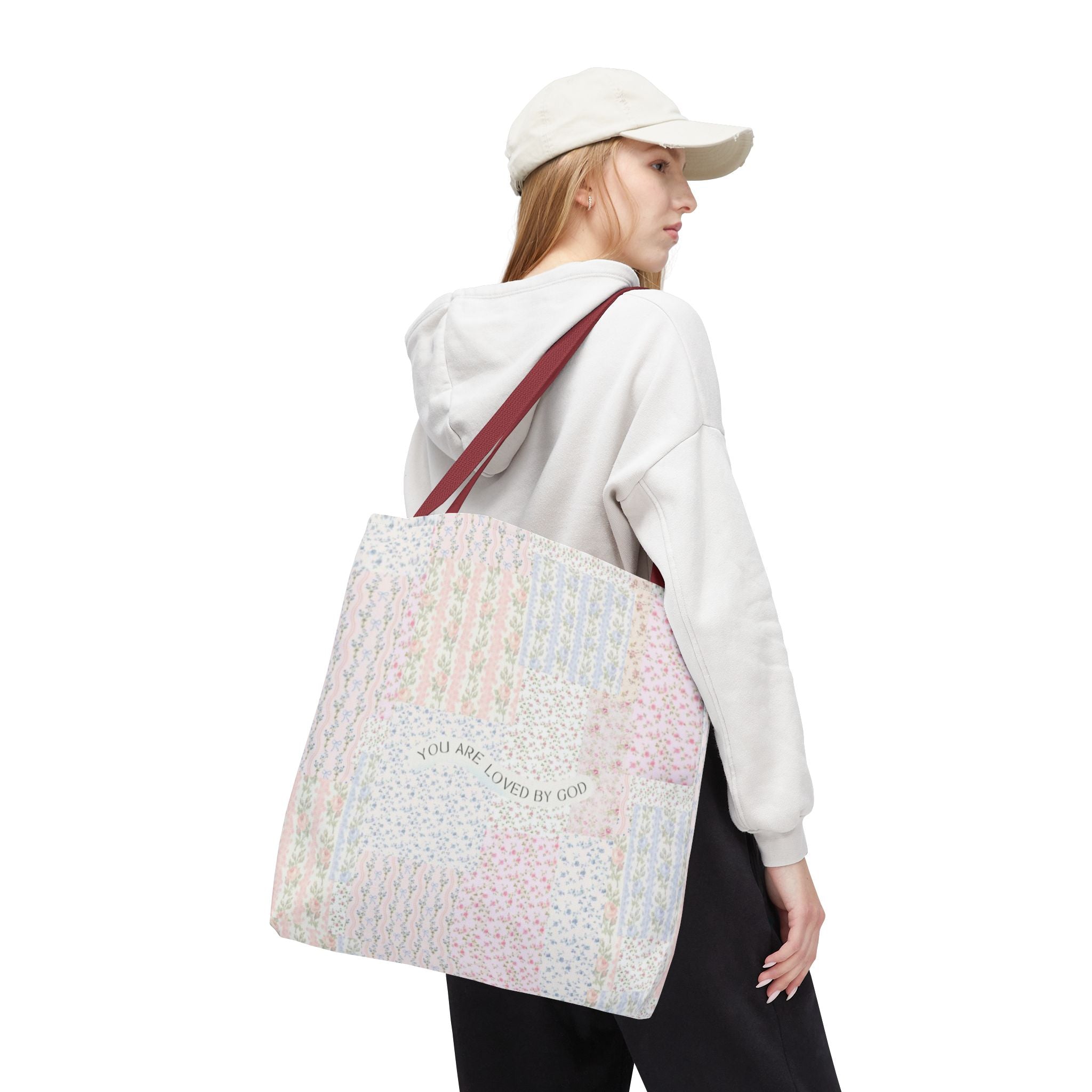 Spiritual Tote Bag with Floral Design, Inspirational Gift for Women, Church Bag, Eco-Friendly Shoulder Tote, Everyday Use
