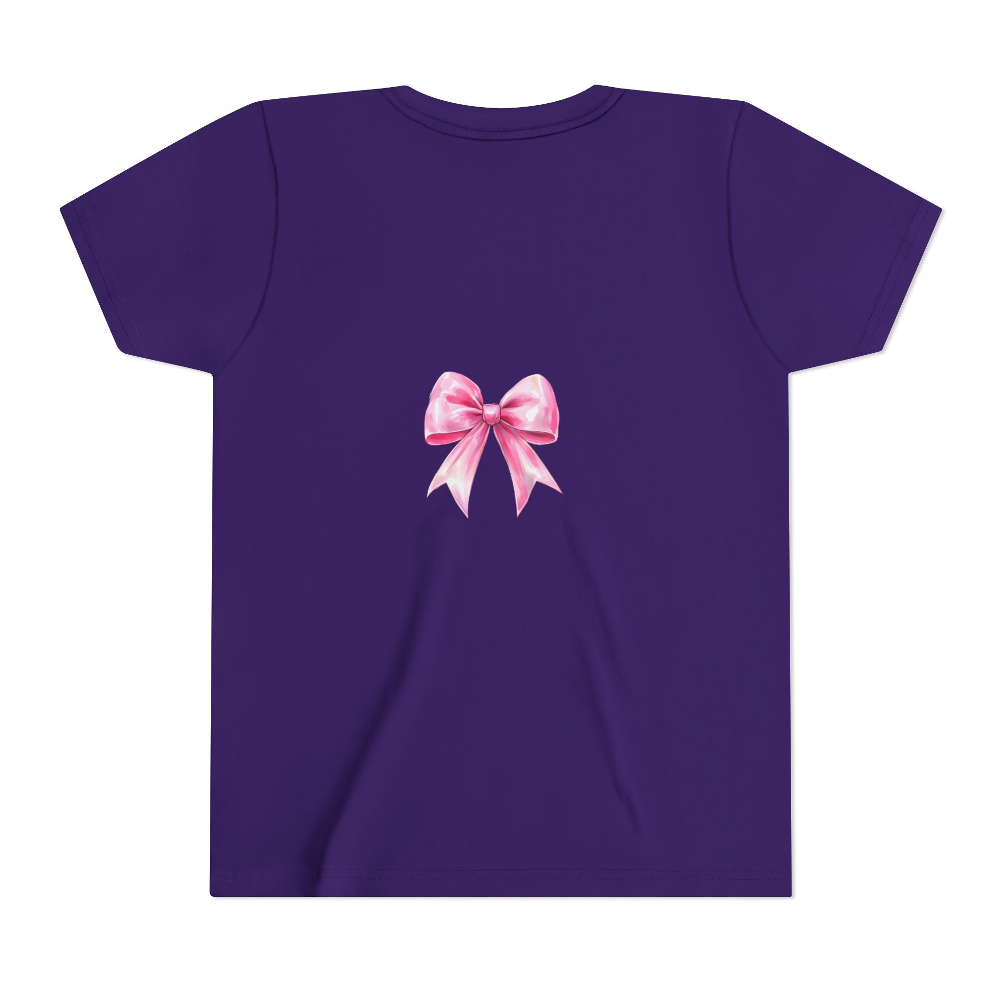 Cheerful Youth Tee with Pink Bow, Perfect for Cheerleading, Birthdays, Parties, Sports Events, and Everyday Wear