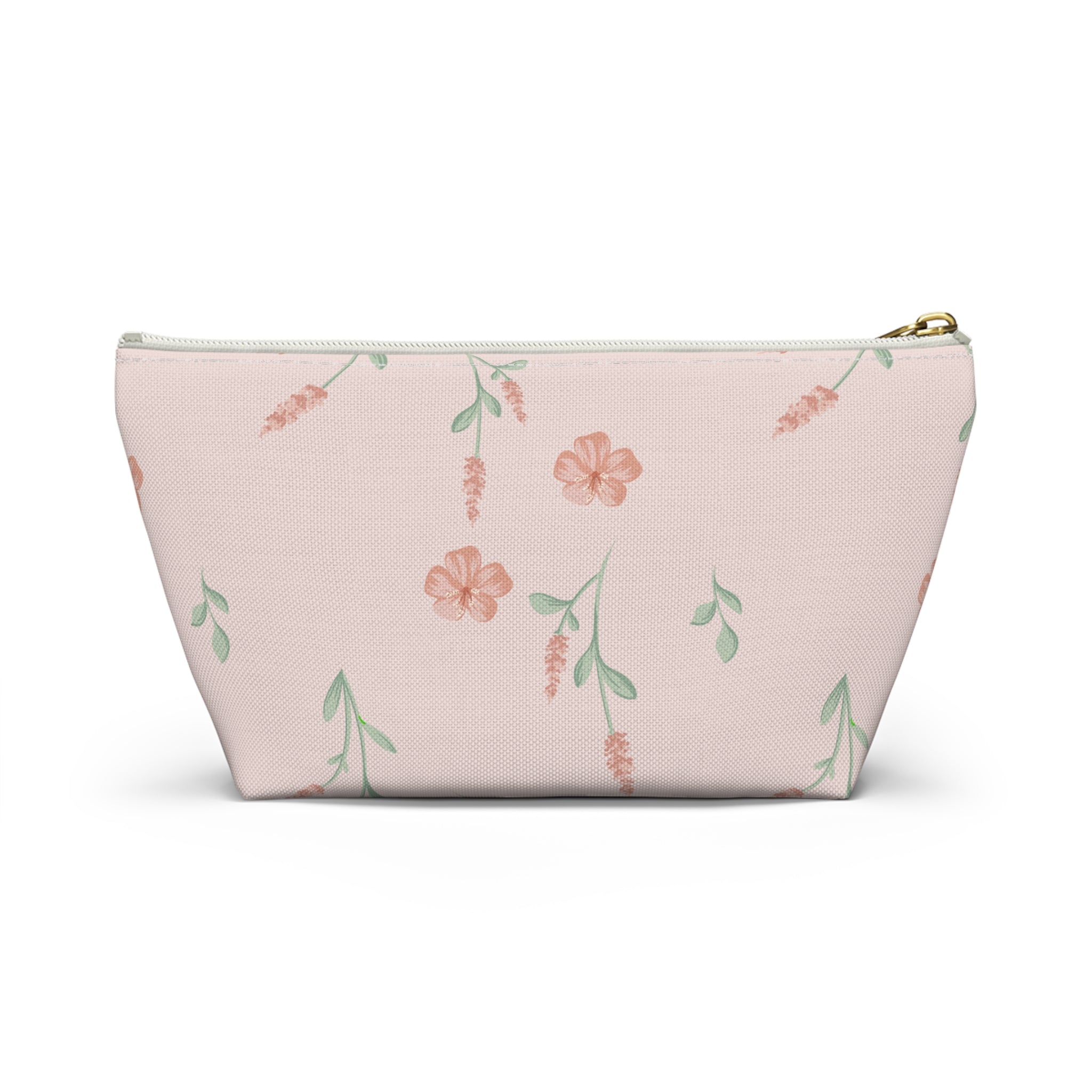 Customizable: Floral Cosmetic Bag with T-Bottom, Makeup Organizer, Flower Print Pouch, Cute Travel Accessory, Gift for Her, Mother’s Day