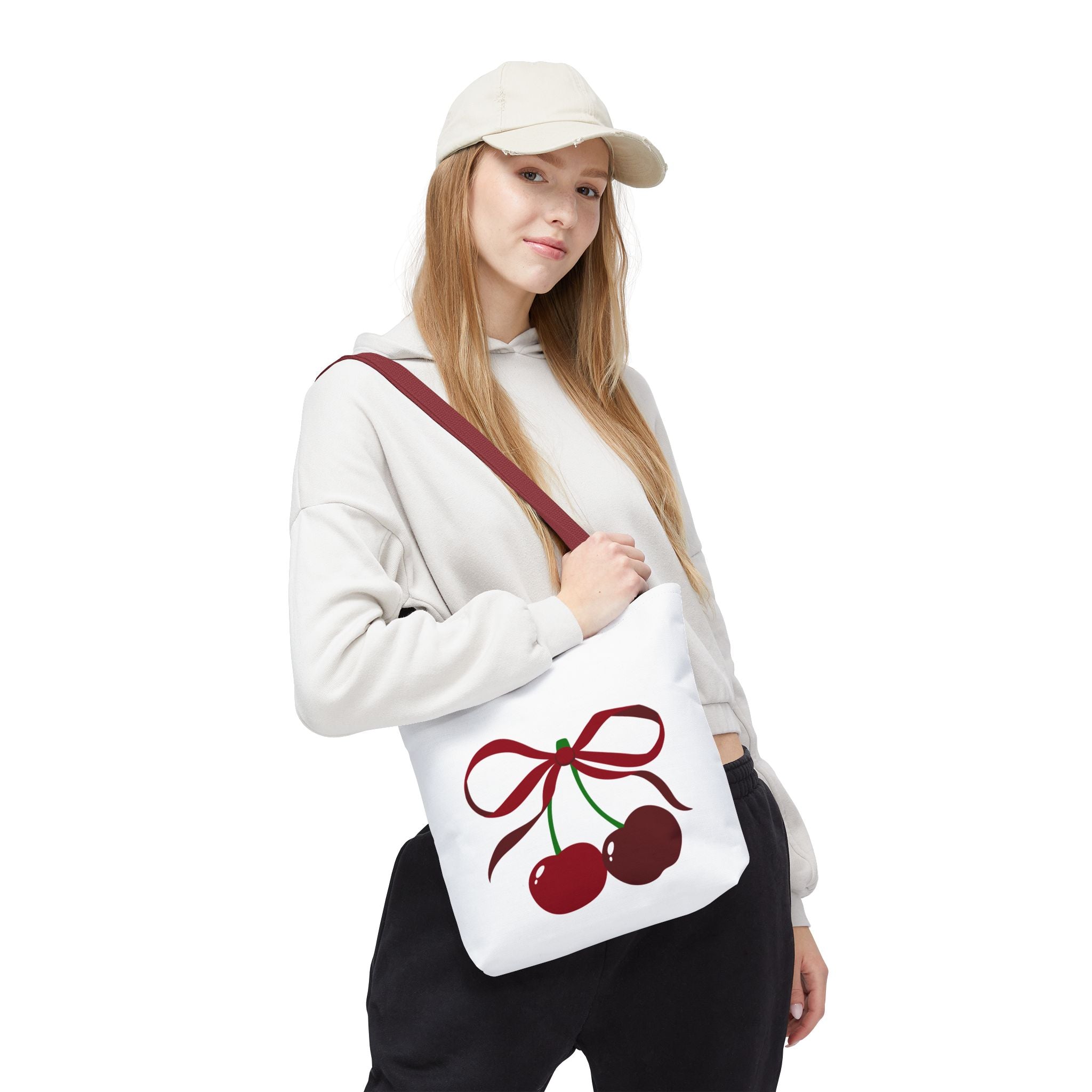 Customizable: Cherry Bow Tote Bag, Cute Carry-All for Everyday, Gift for Her, Eco-Friendly Shopping Bag, Perfect for Summer Outings