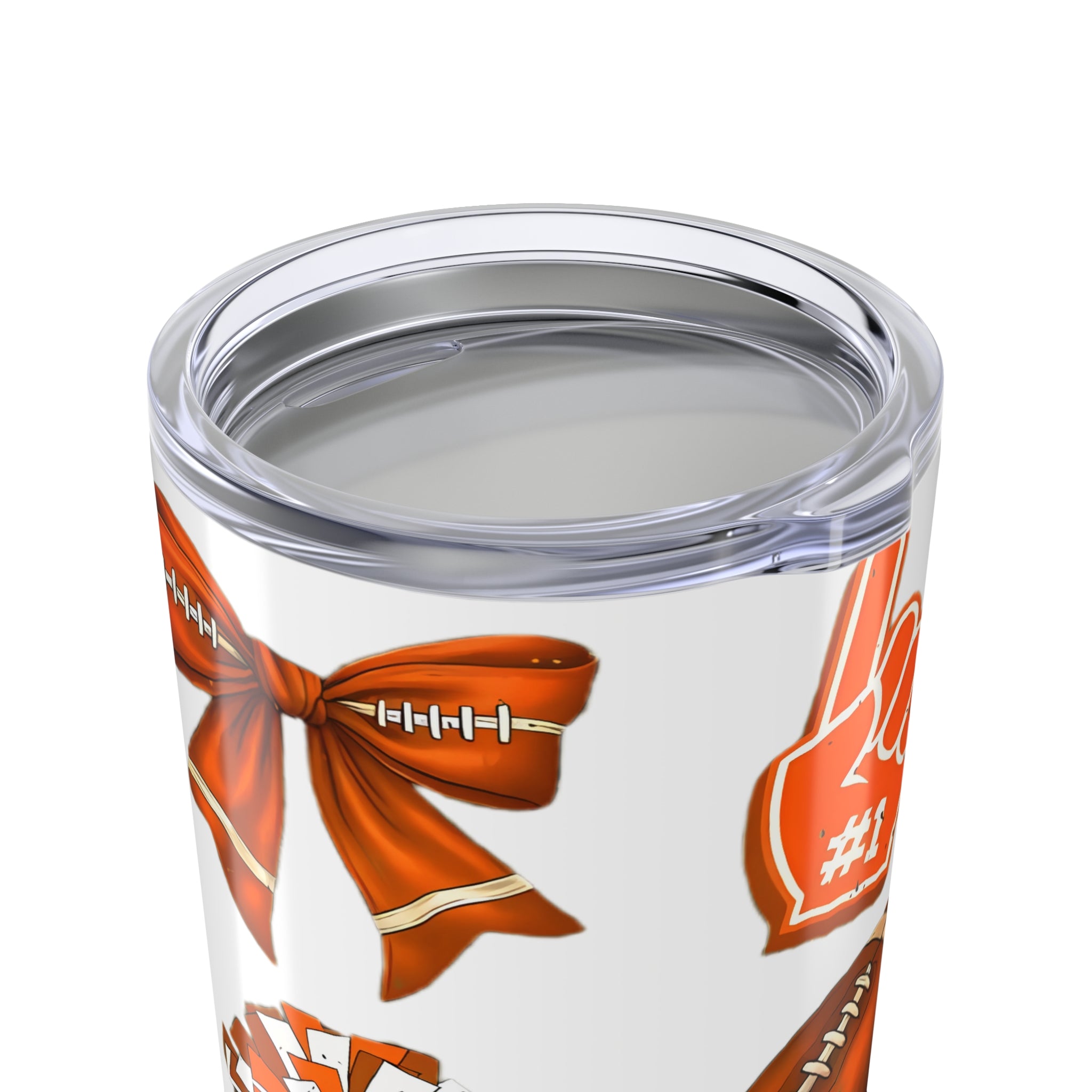 Customizable Tumbler 20oz - Orange-Themed Football Cheer Bow College Grad Gift Dorm Care College Package