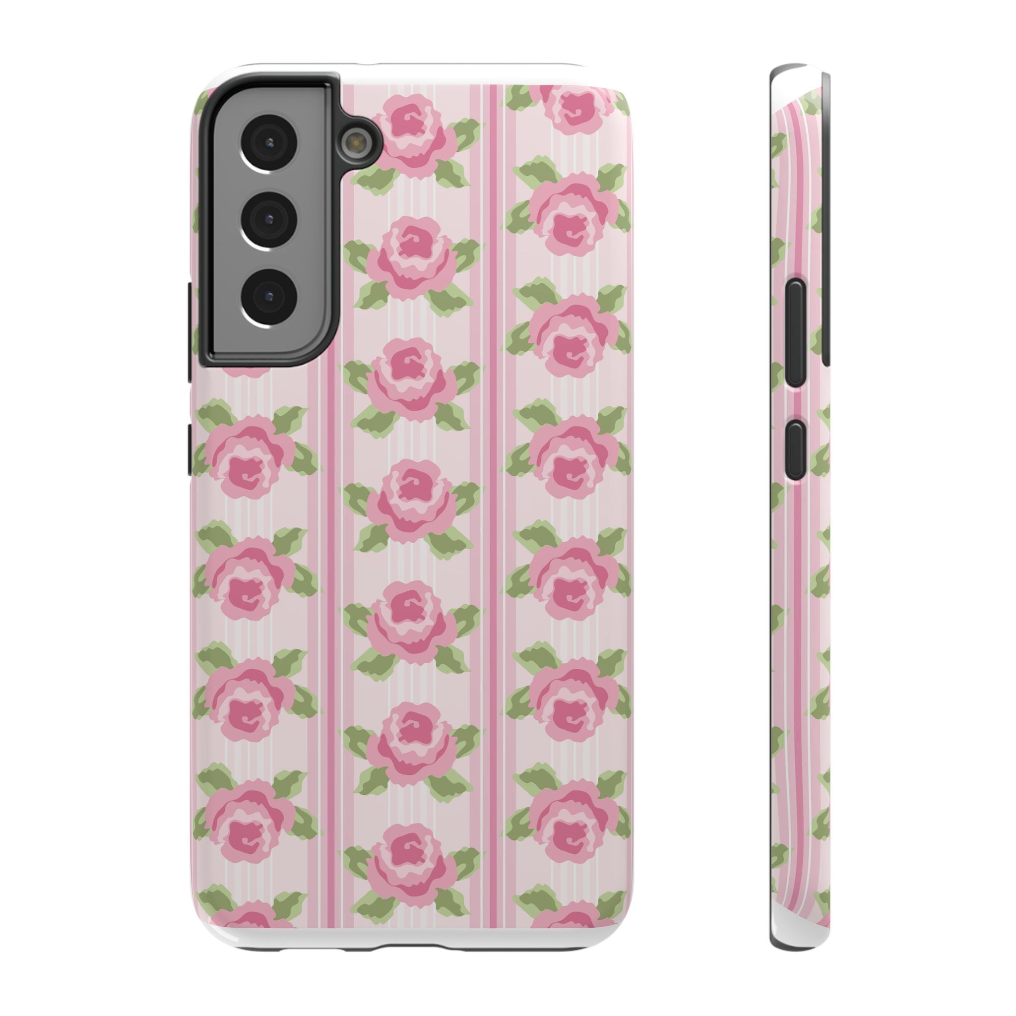 Customizable: Floral Impact-Resistant Phone Case, Pink Rose Pattern