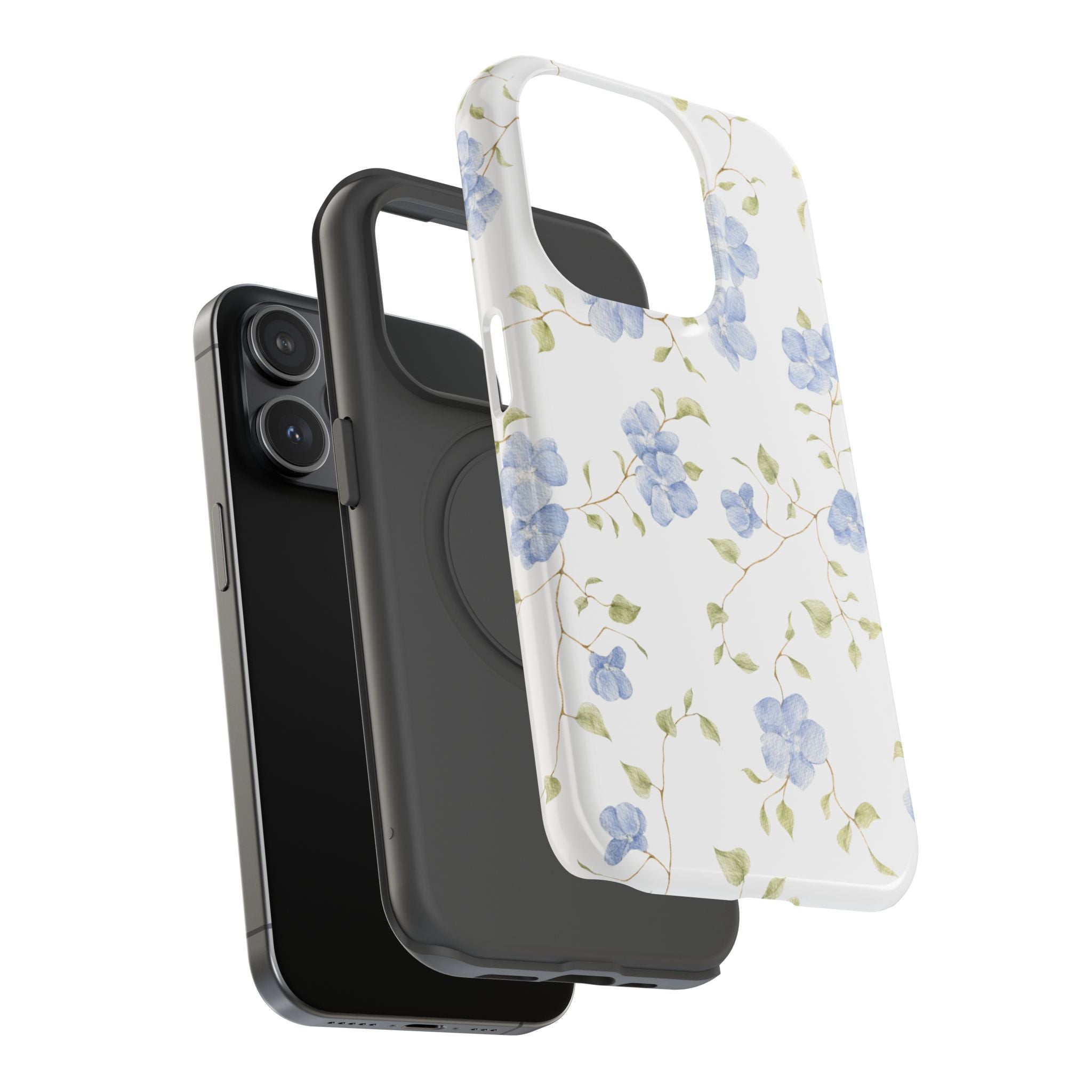 Customizable: Blue Floral Impact-Resistant Phone Case
