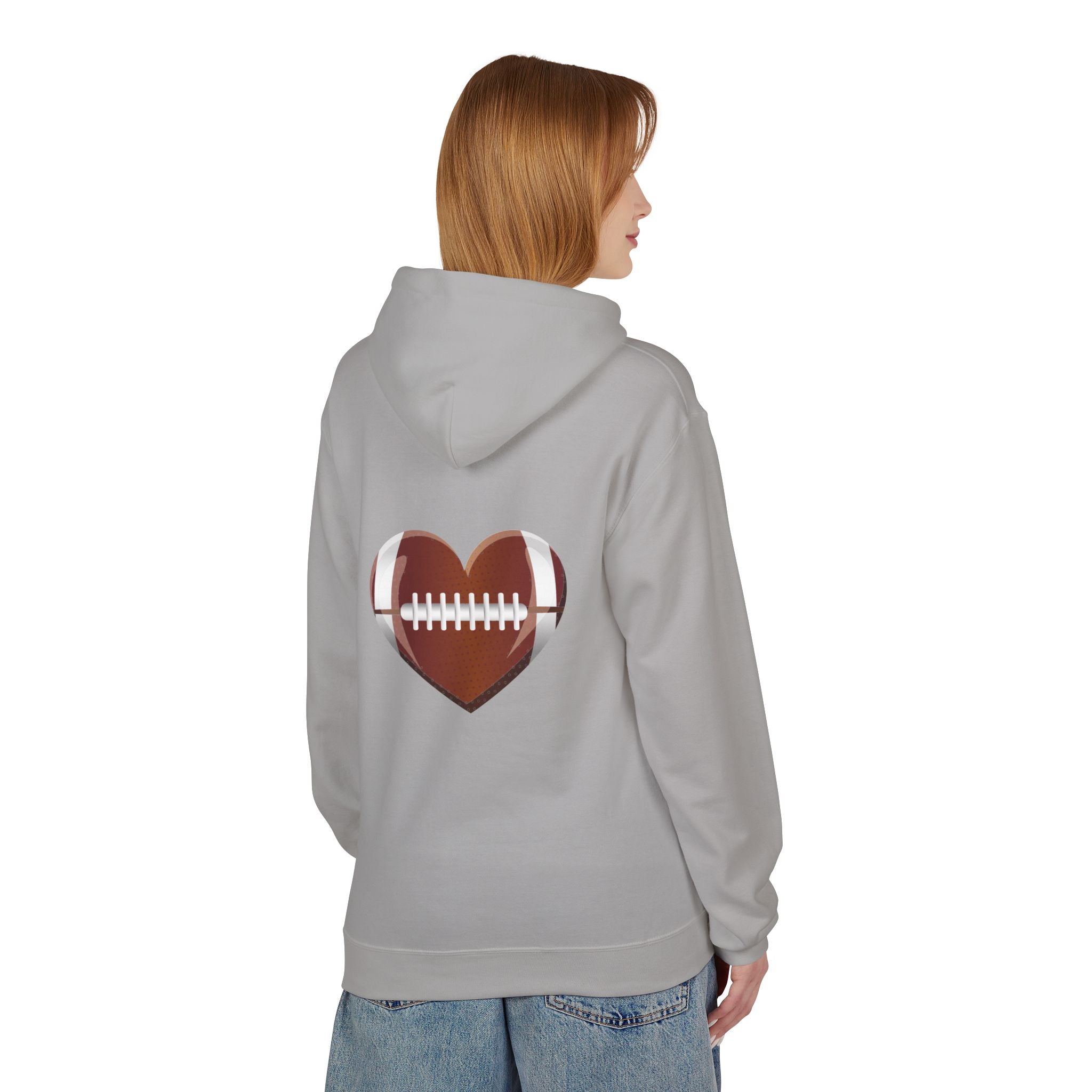 Football Heart Hoodie - Midweight Fleece Sweatshirt for Sports Fans, Gift for Holidays, Game Day Apparel, Cozy and Casual