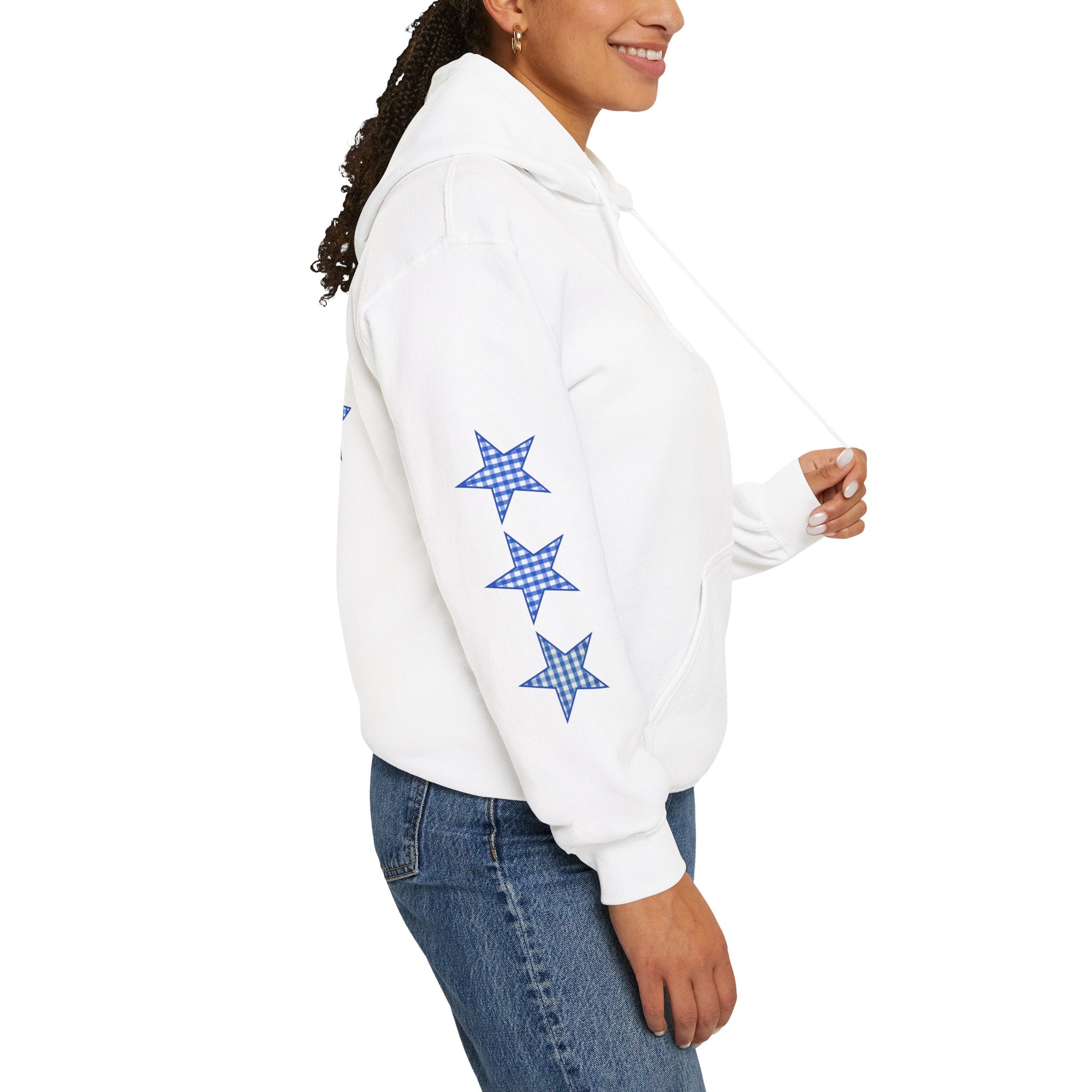 Customizable Tri-Star Blue Gingham Hoodie