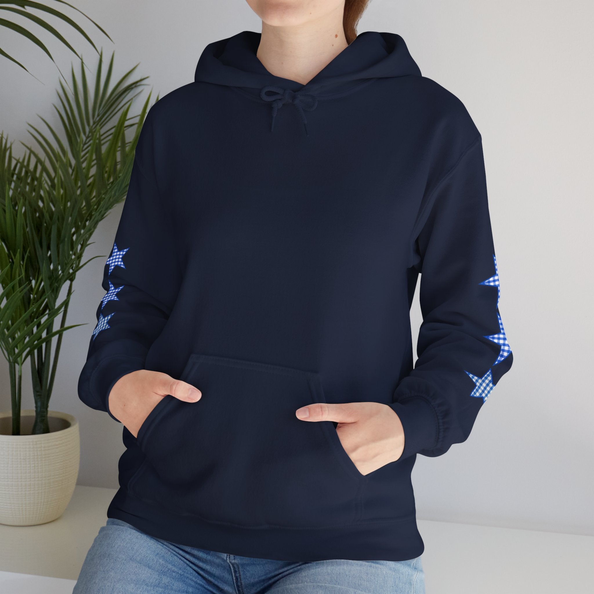 Customizable Tri-Star Blue Gingham Hoodie