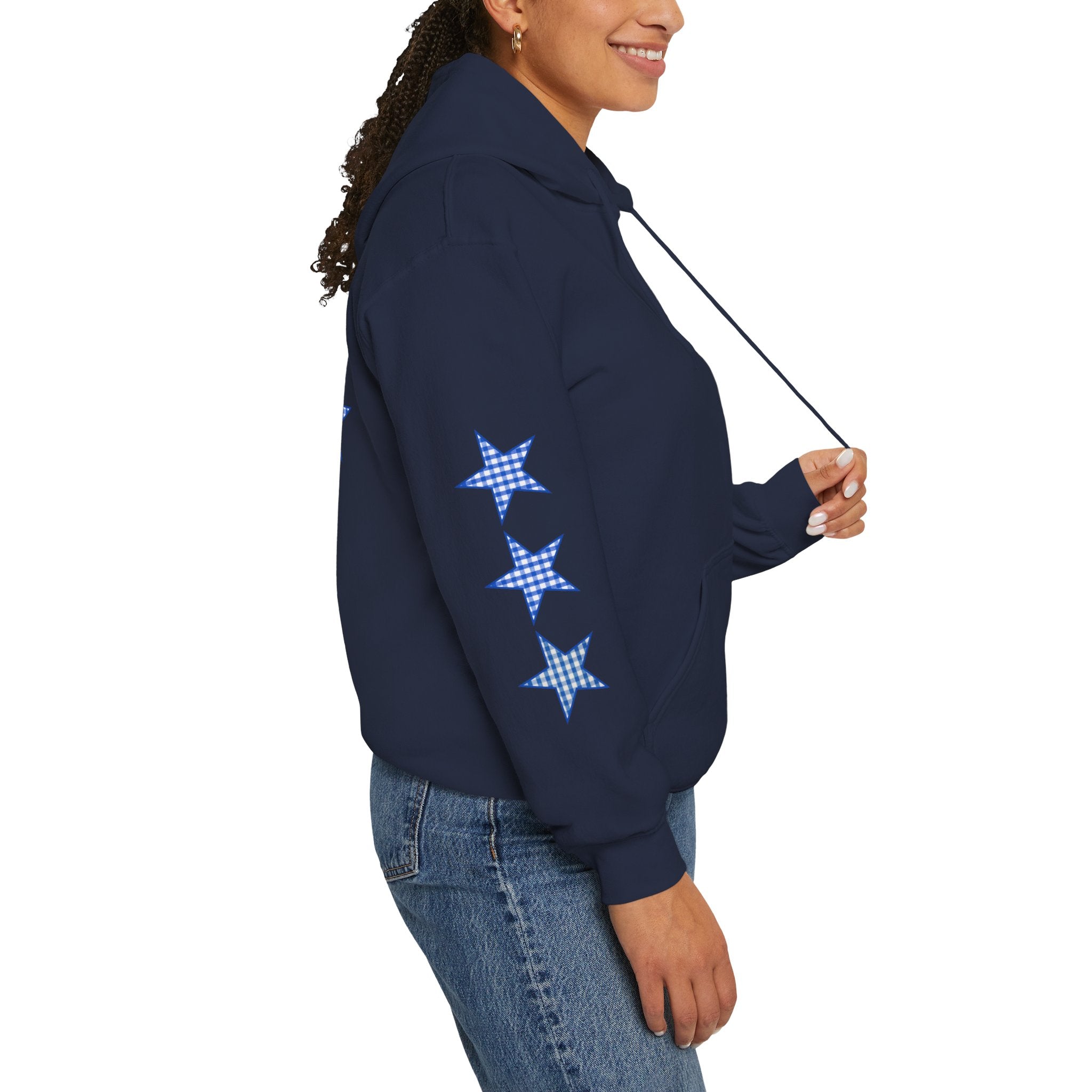 Customizable Tri-Star Blue Gingham Hoodie