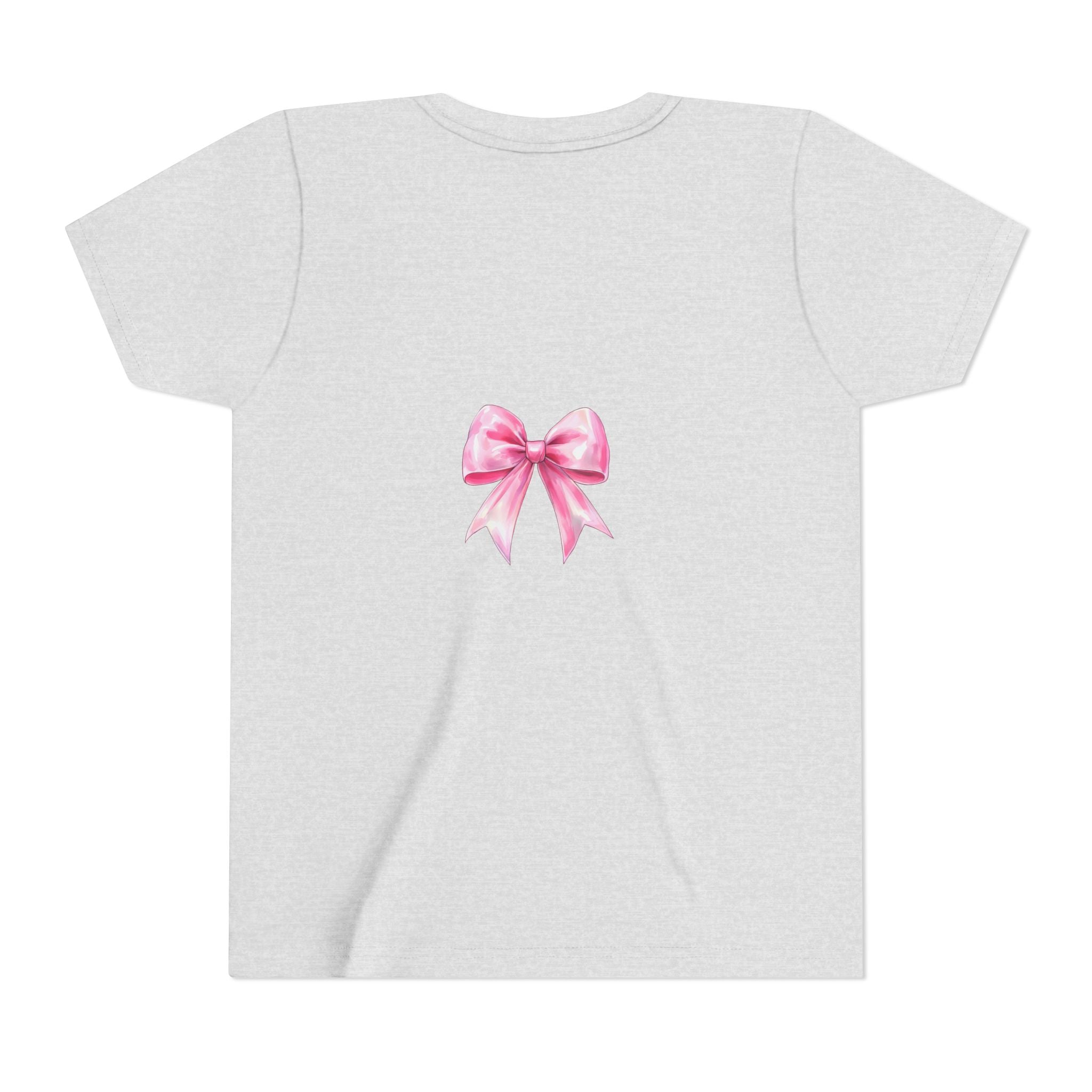 Cheerful Youth Tee with Pink Bow, Perfect for Cheerleading, Birthdays, Parties, Sports Events, and Everyday Wear