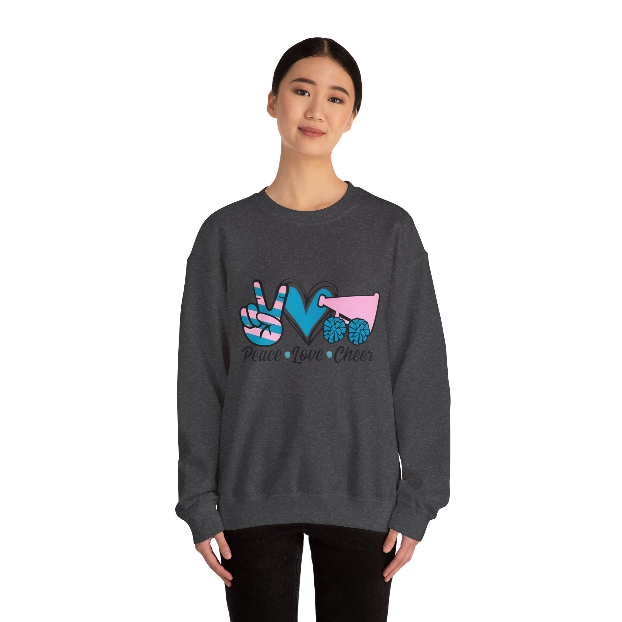 Peace Love Cheer Crewneck Sweatshirt for Cheerleaders, Cozy Sweatshirt, Sports Apparel, Gift for Cheer Team, Team Spirit Clothing