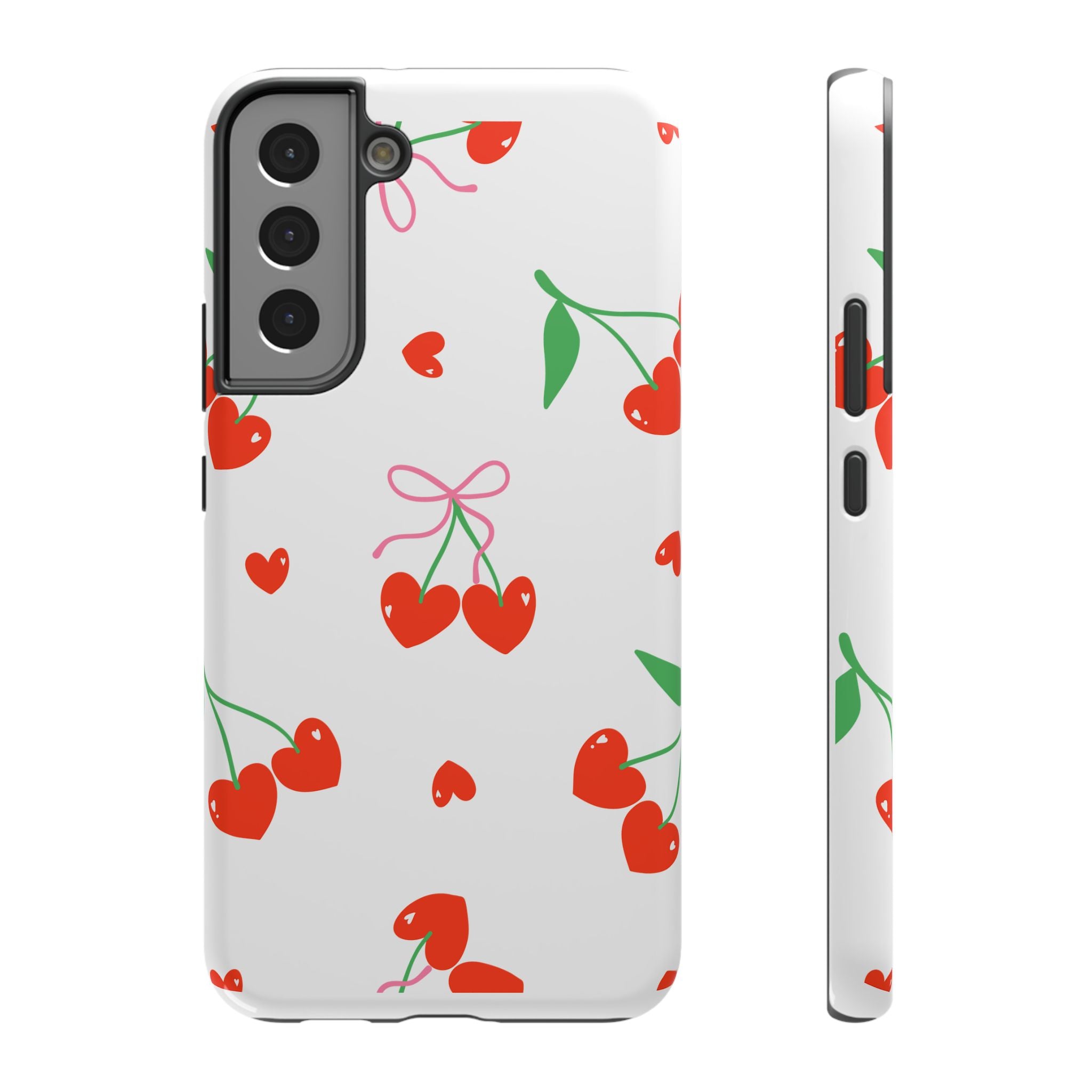 Customizable: Cherry Heart Impact-Resistant Phone Case