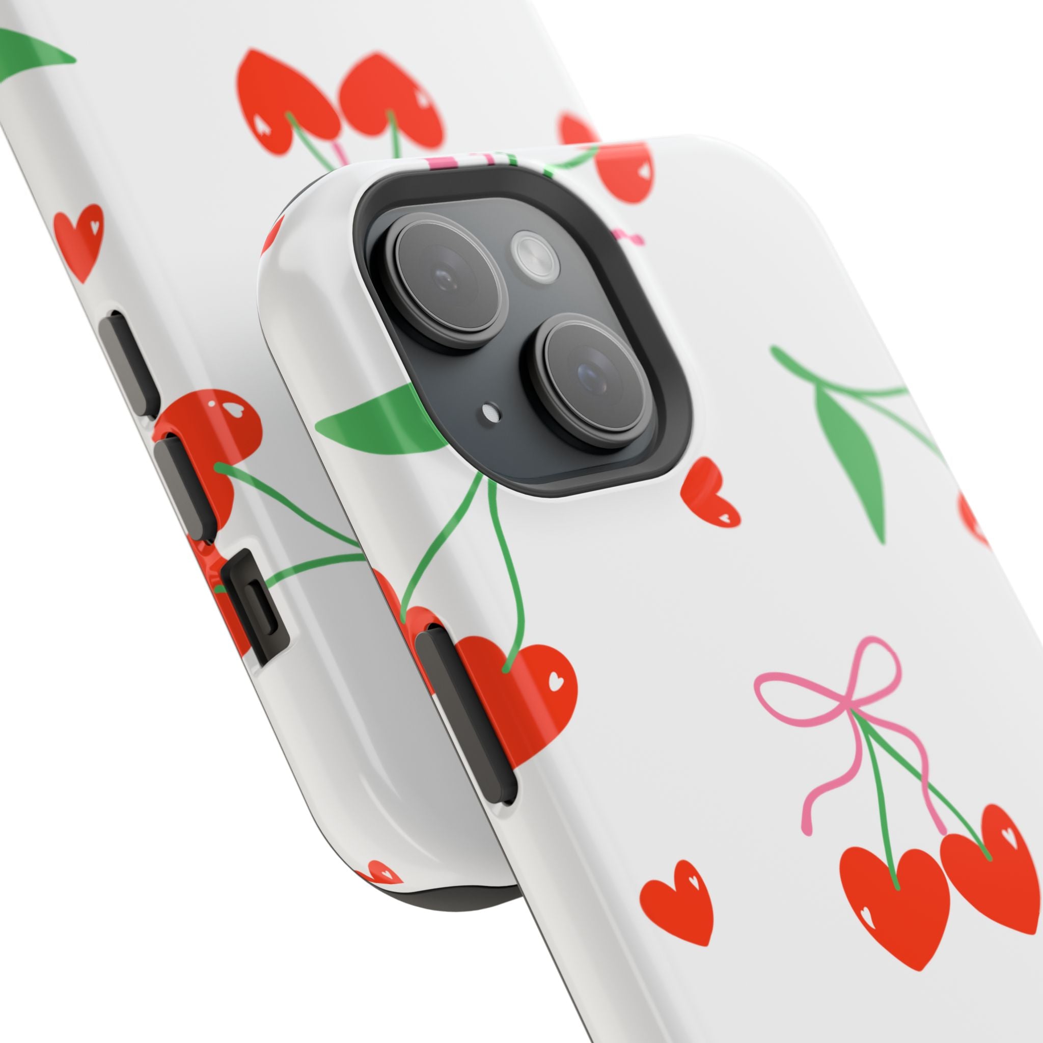 Customizable: Cherry Heart Impact-Resistant Phone Case